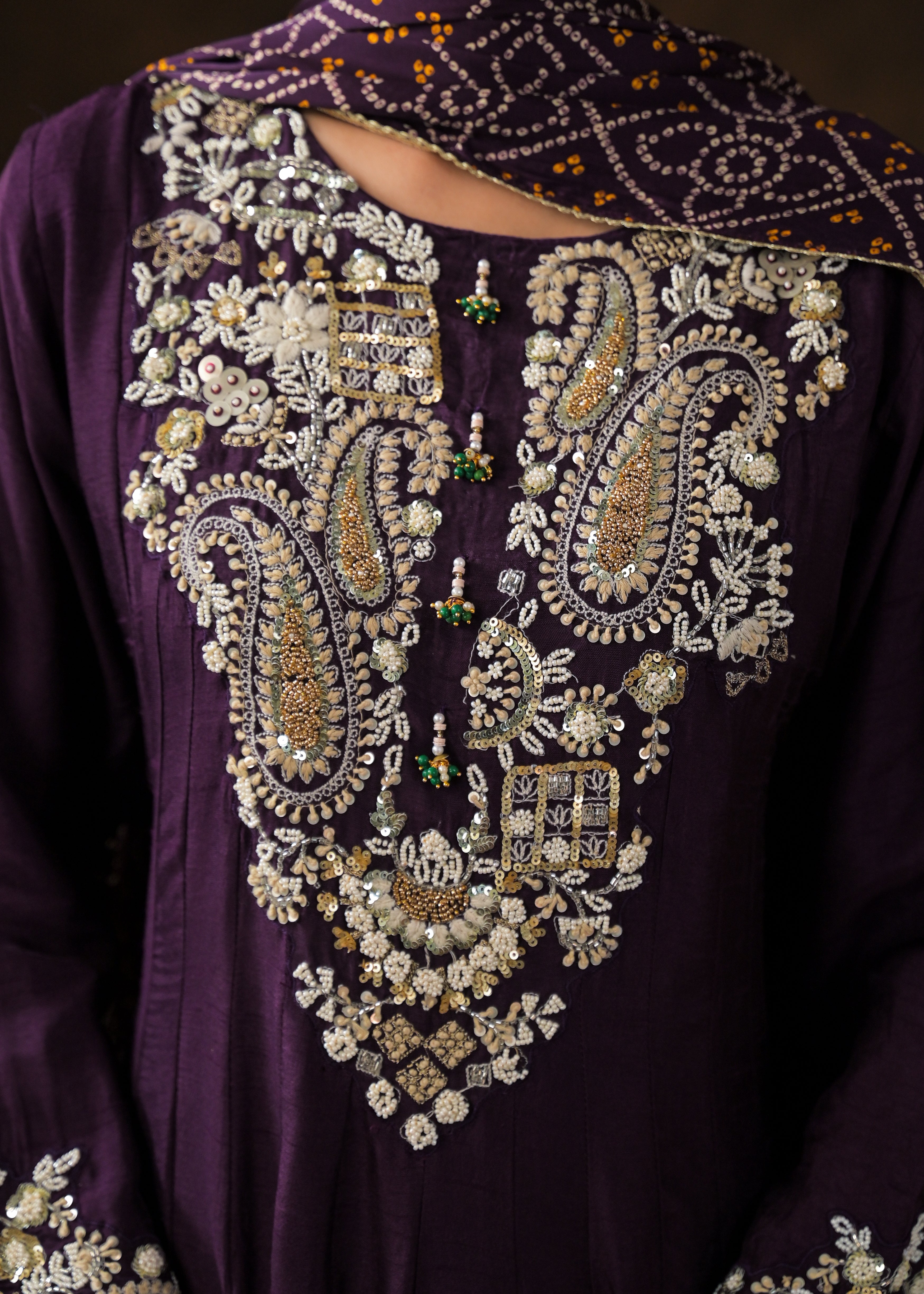 Plum Purple Embellished Raw Silk Anarkali Set