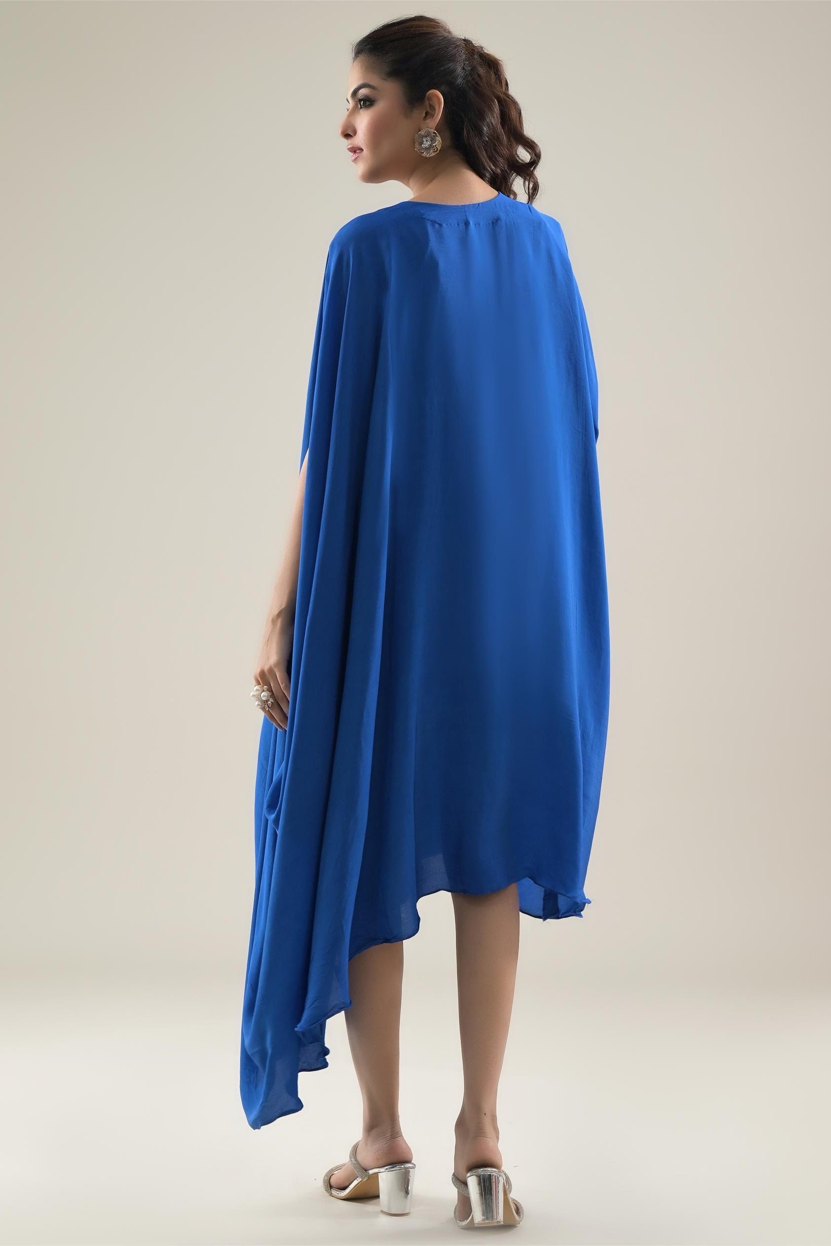 Blue Embellished Premium Silk Dress