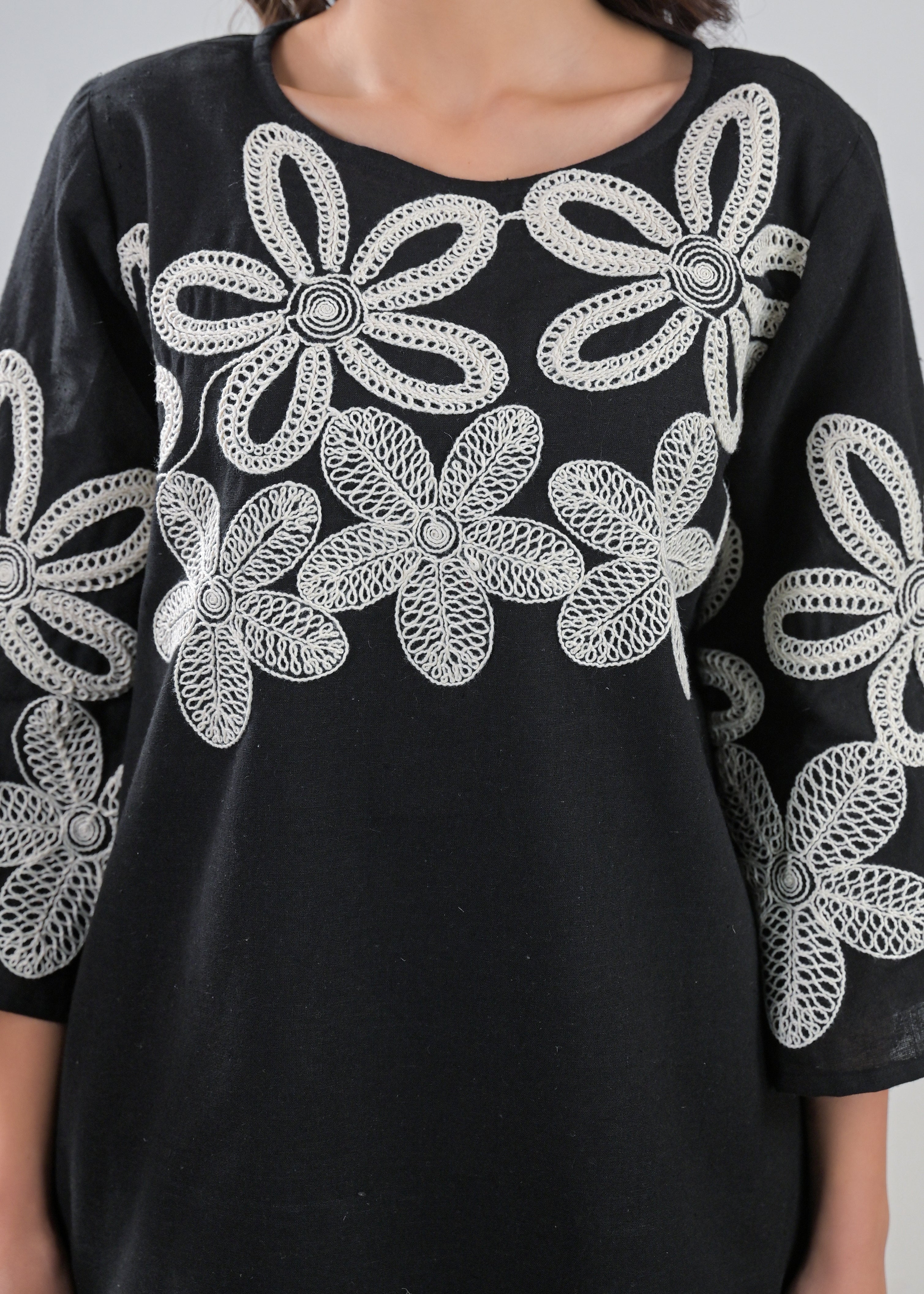 Noir Embroidered Cotton Linen Co-Ord Set