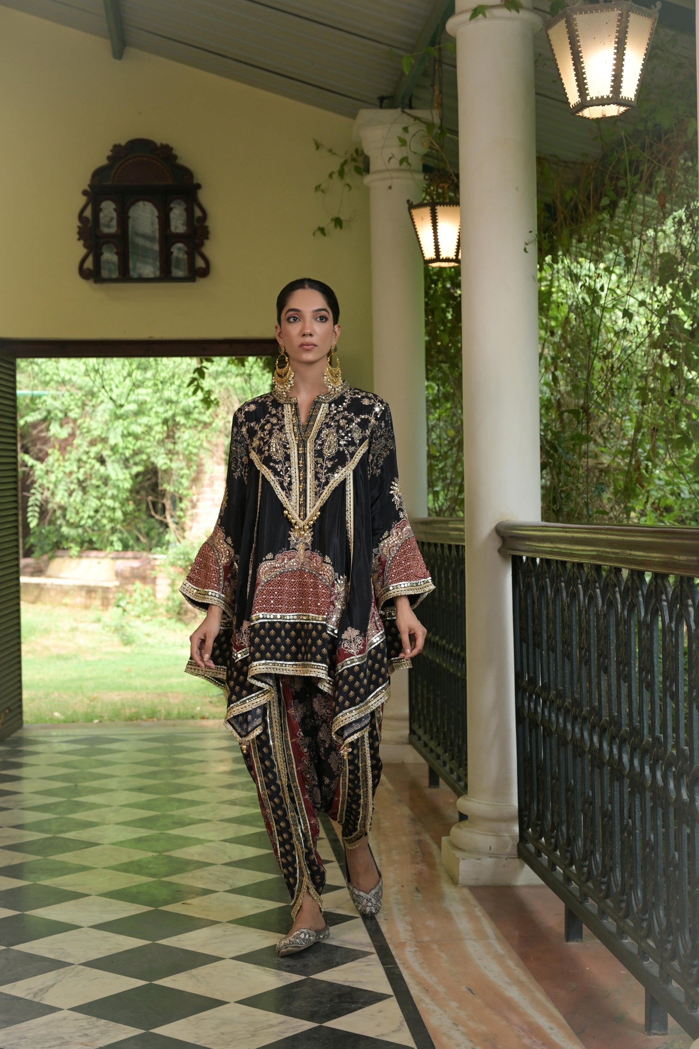 Deep Black Embellished Crepe Silk Dhoti Set