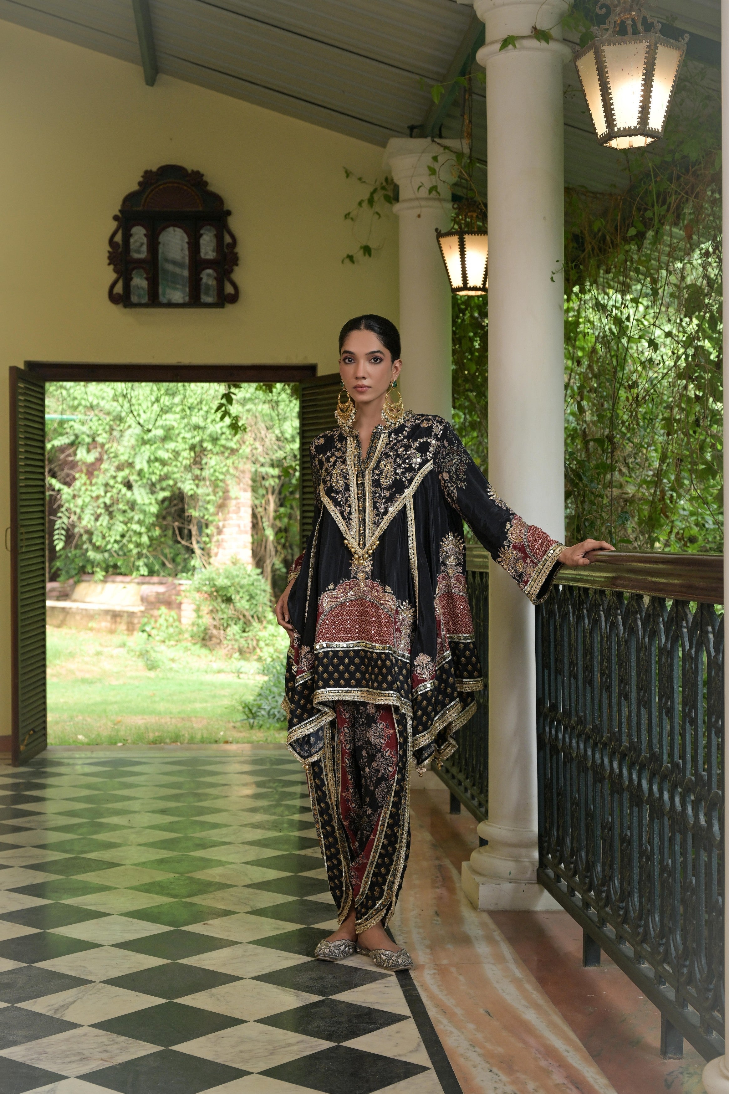 Deep Black Embellished Crepe Silk Dhoti Set