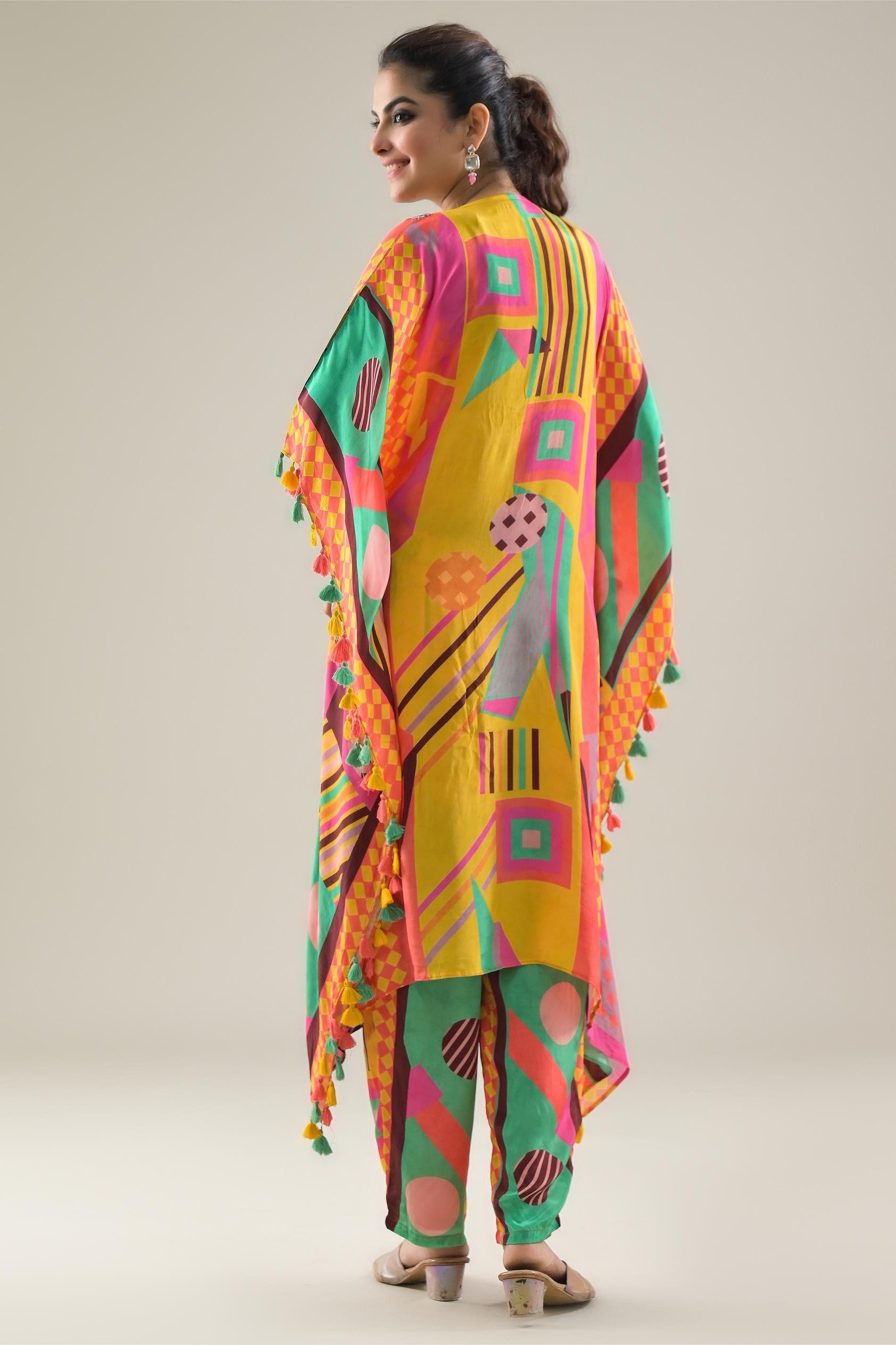 Multicolor Digital Printed Crepe Silk Kaftan Set