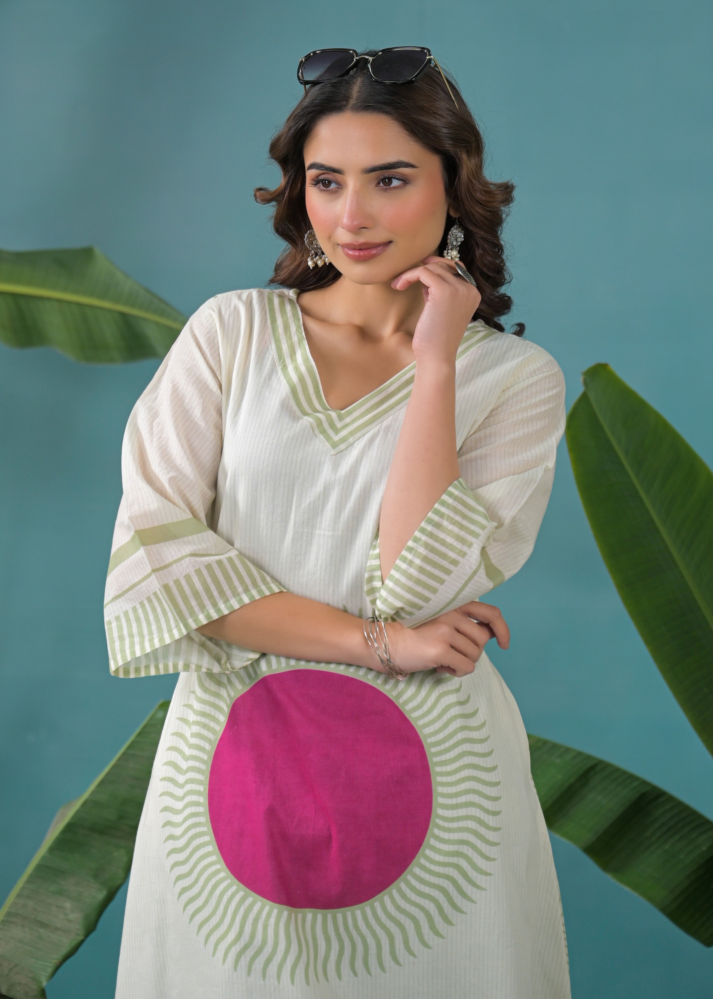 Magenta Sunburst Printed Mul Cotton Kurta Set