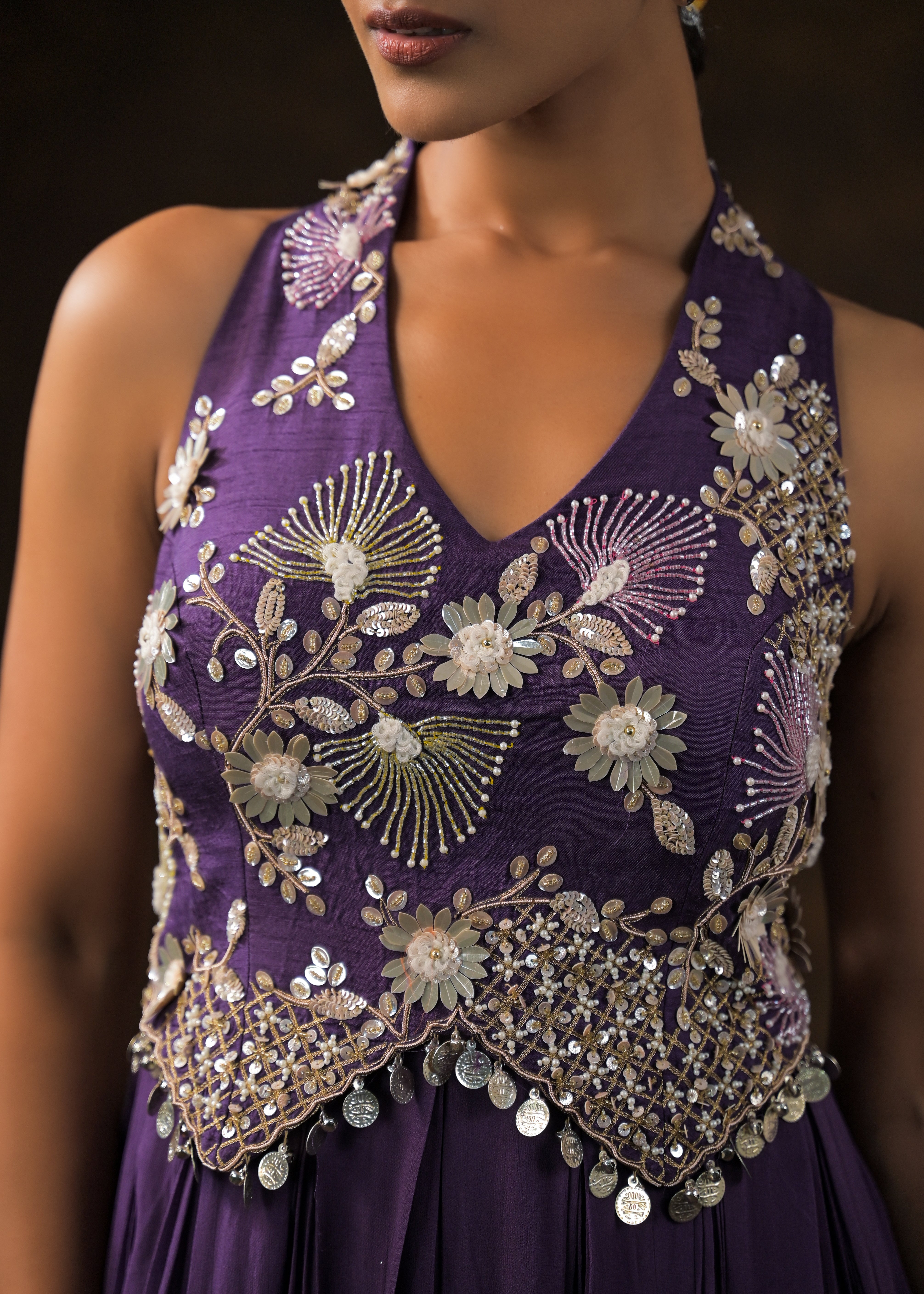 Regal Violet Embellished Georgette Silk Gown