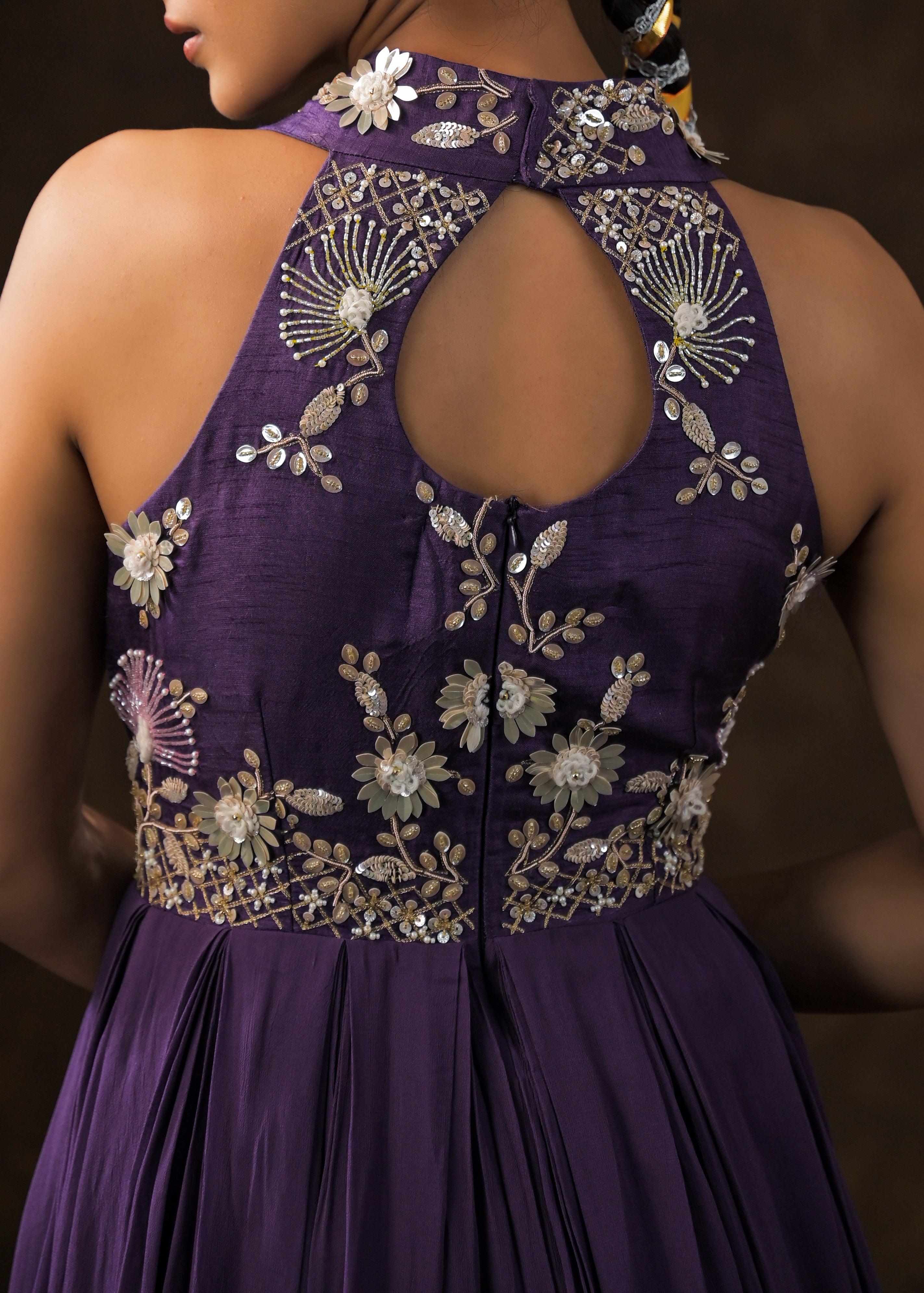 Regal Violet Embellished Georgette Silk Gown