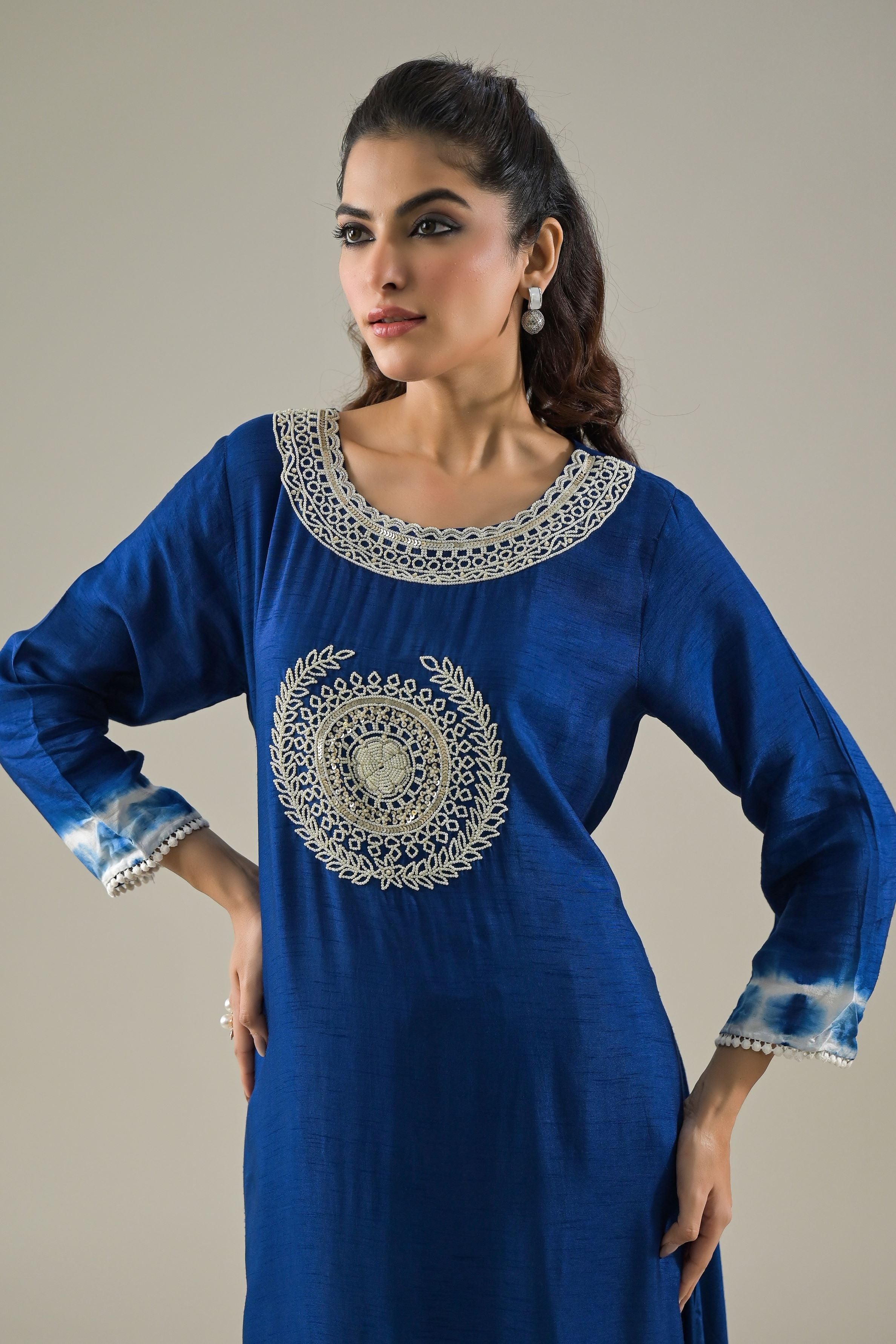 Blue Ombre-Dyed Raw Silk Kurta & Pants Set