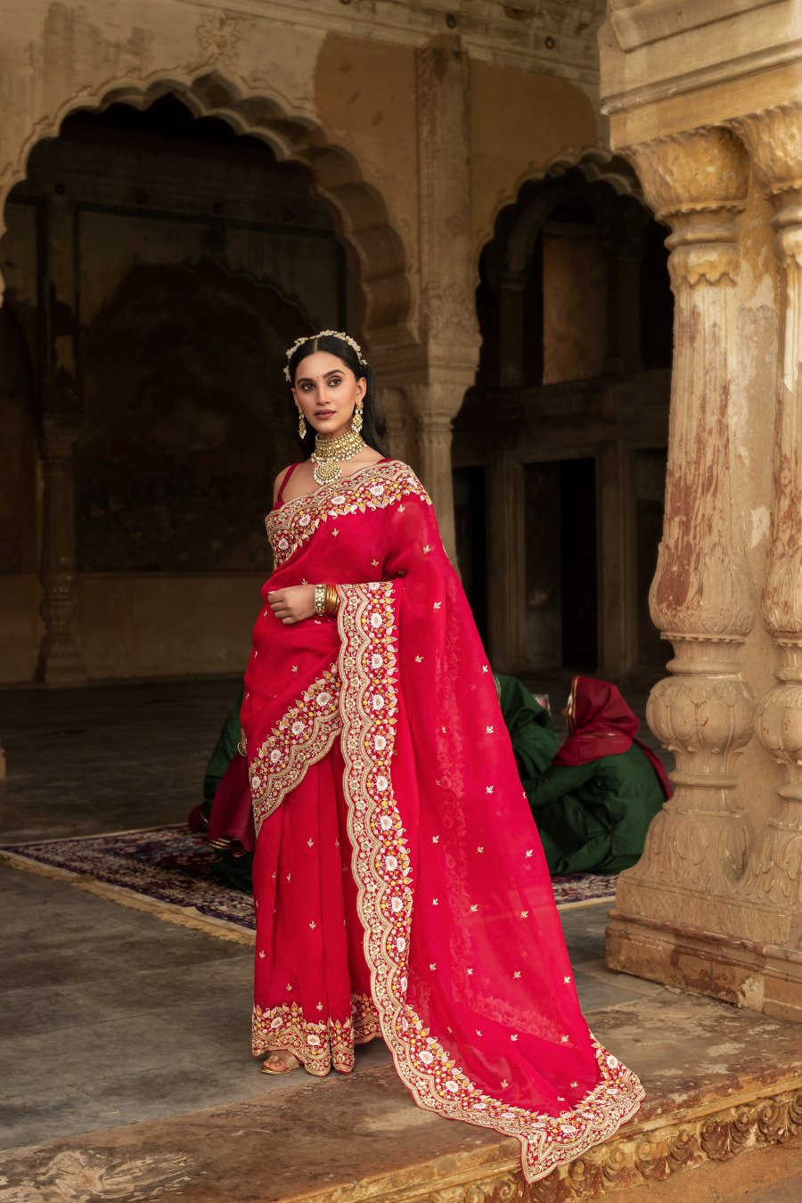 Queen Red Organza Silk Embroidered Saree