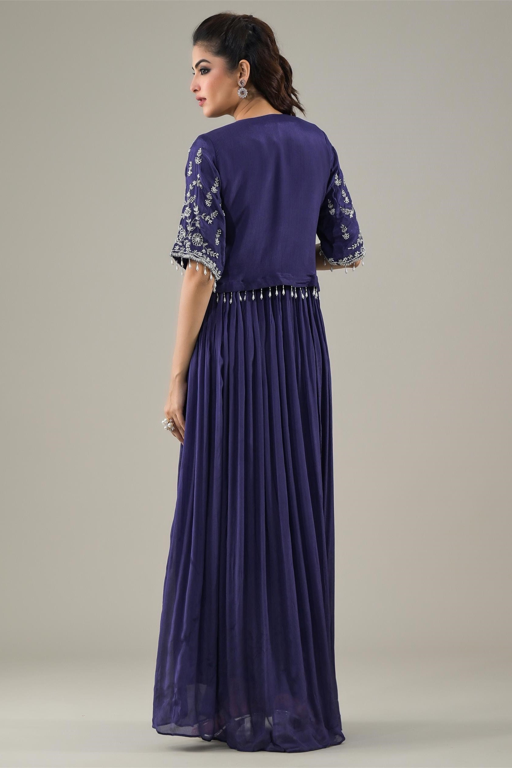 Purple Embellished Chinon Silk Gown