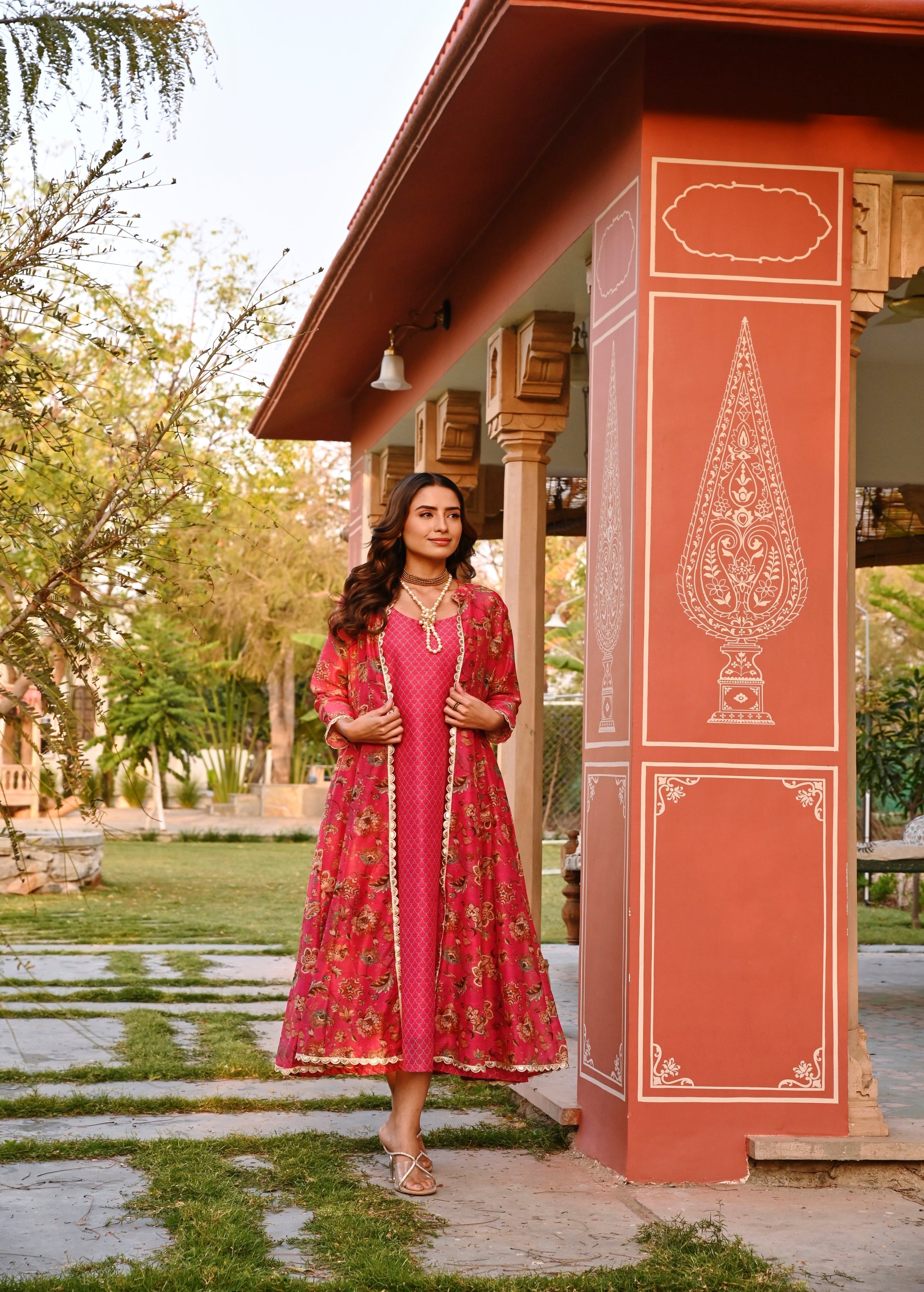 Crimson Pink Printed Chanderi Silk Tunic Dress