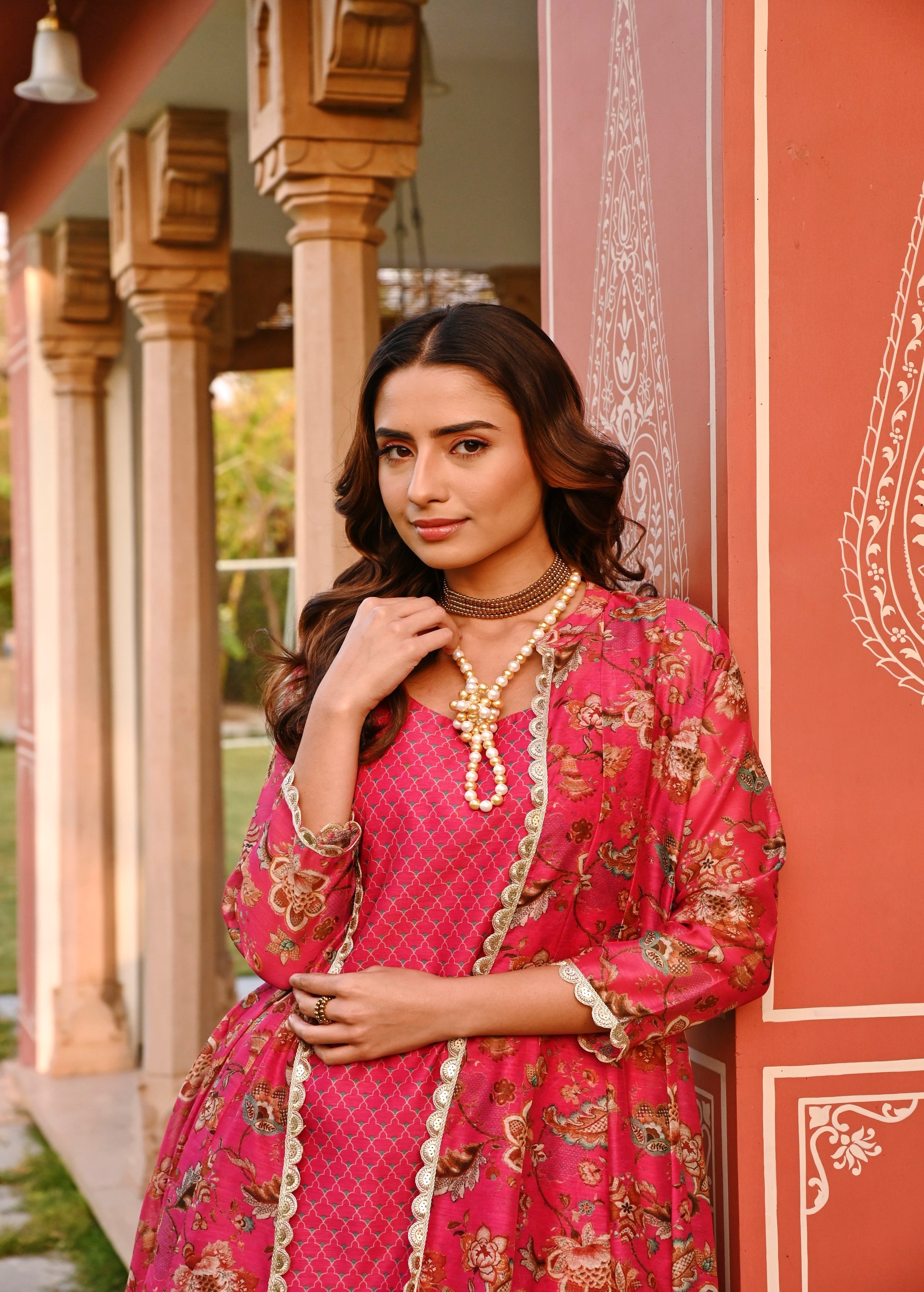 Crimson Pink Printed Chanderi Silk Tunic Dress