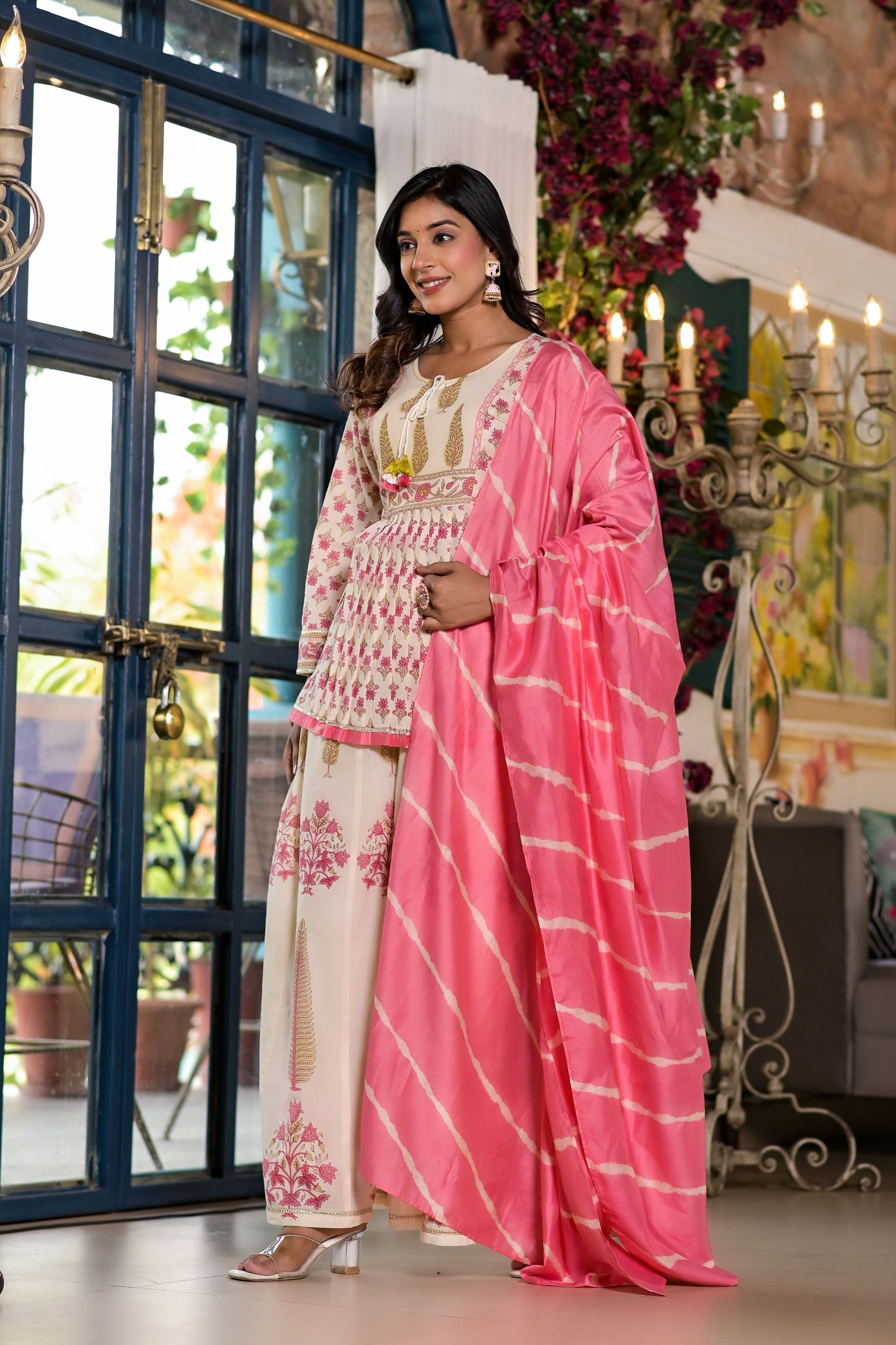 Pink Traditional Printed Premium Cotton Palazzo Set