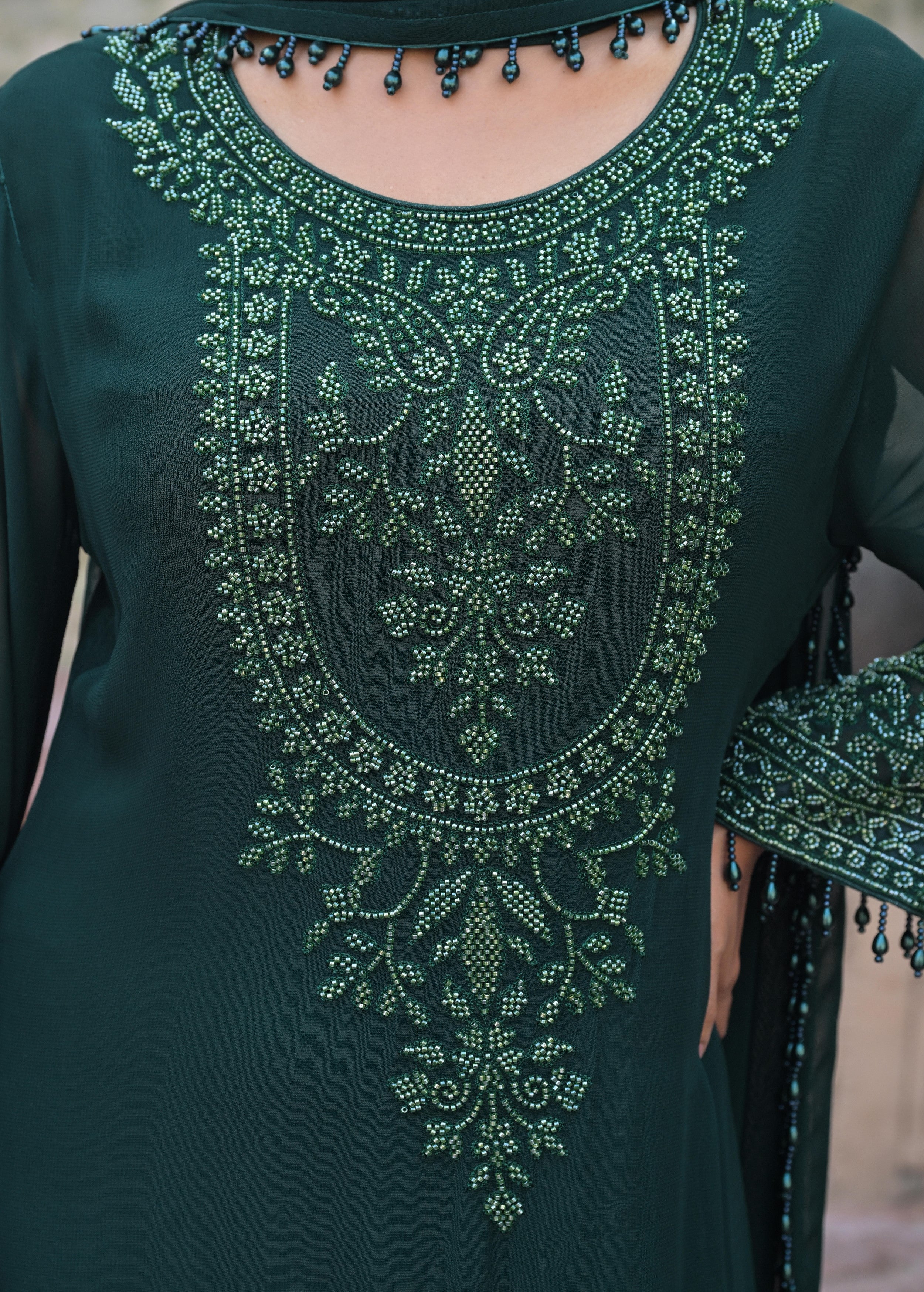 Emerald Green Embellished Georgette Silk Palazzo Set