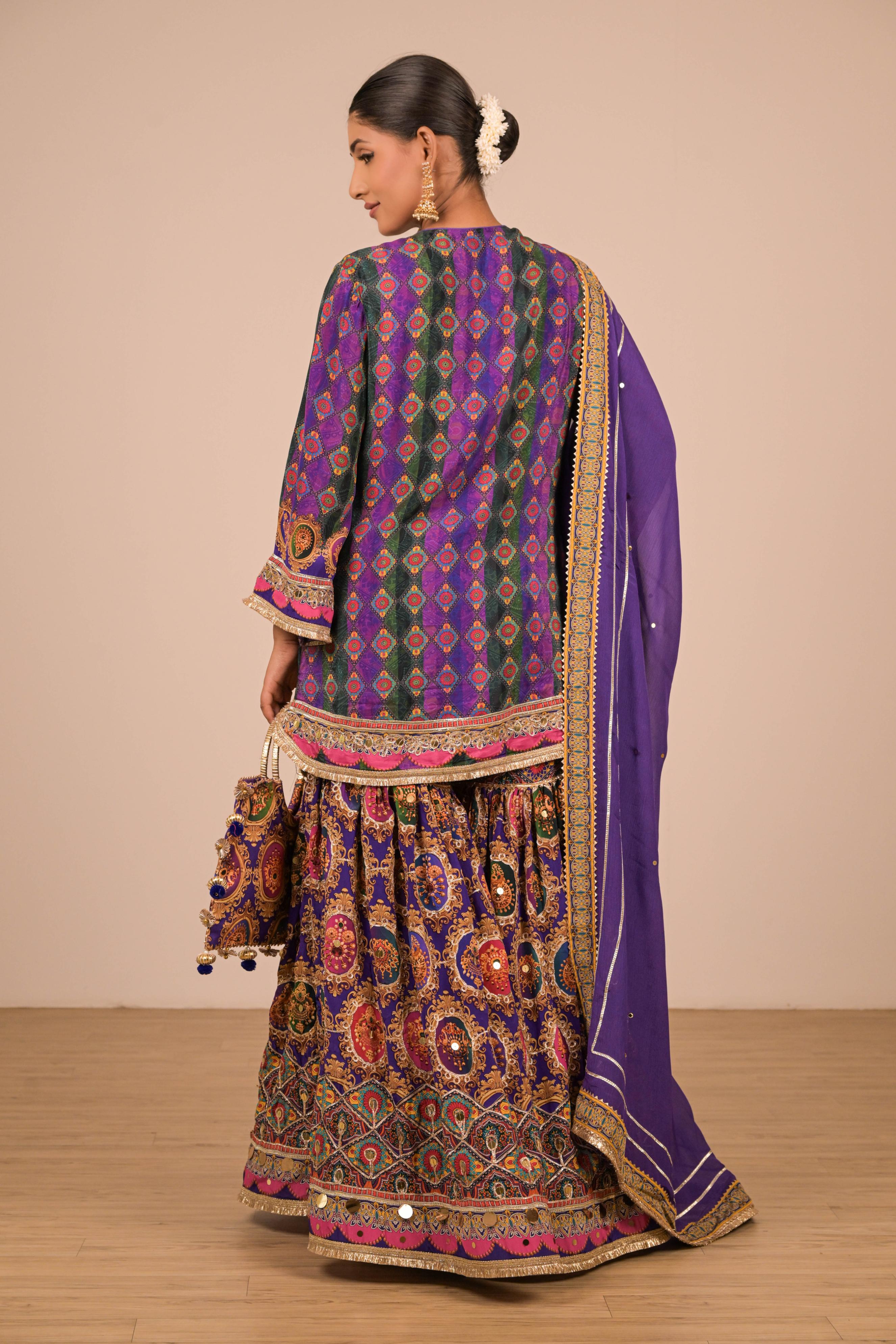 Purple-Green Printed Sharara Set