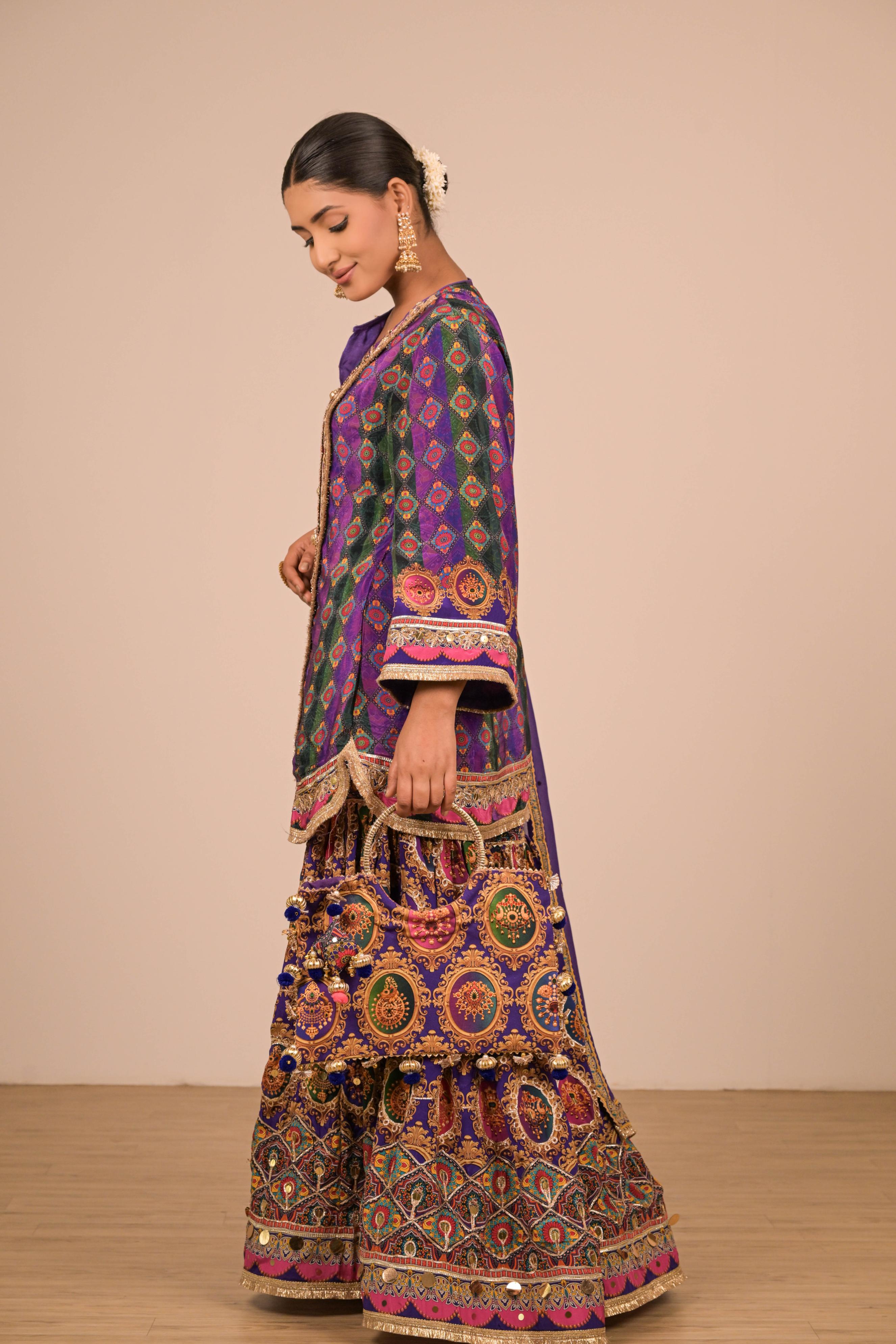 Purple-Green Printed Sharara Set