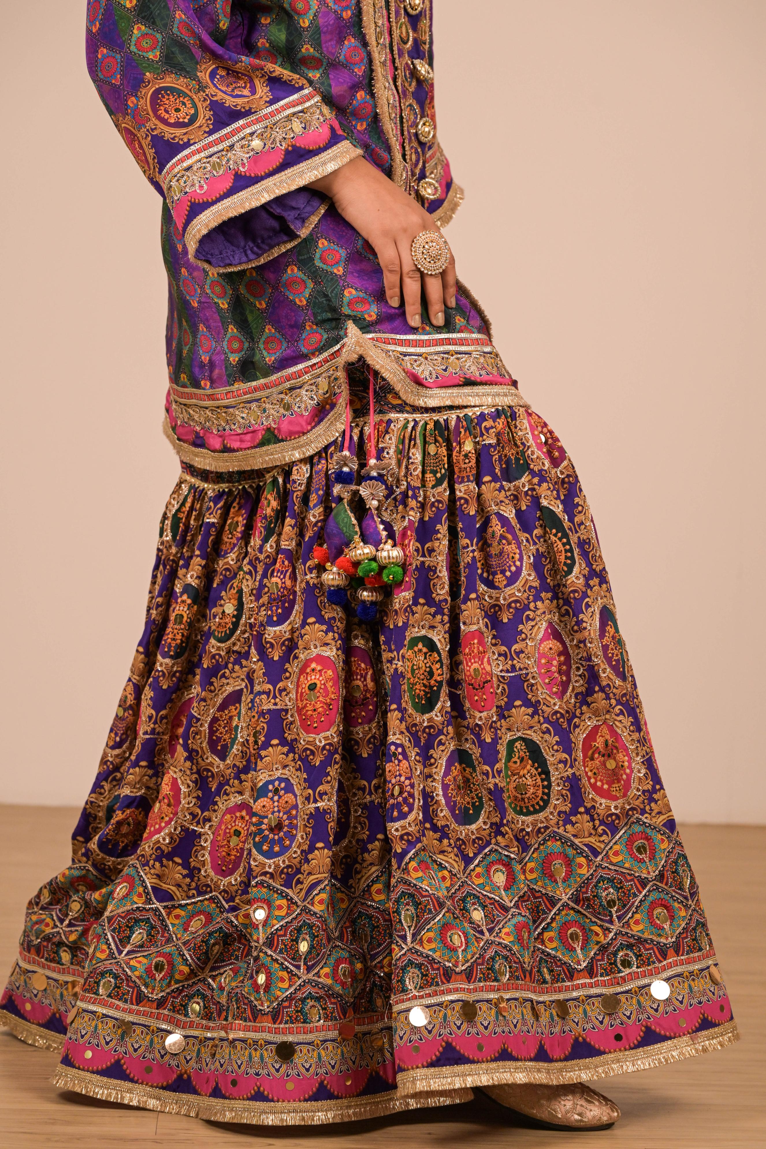 Purple-Green Printed Sharara Set
