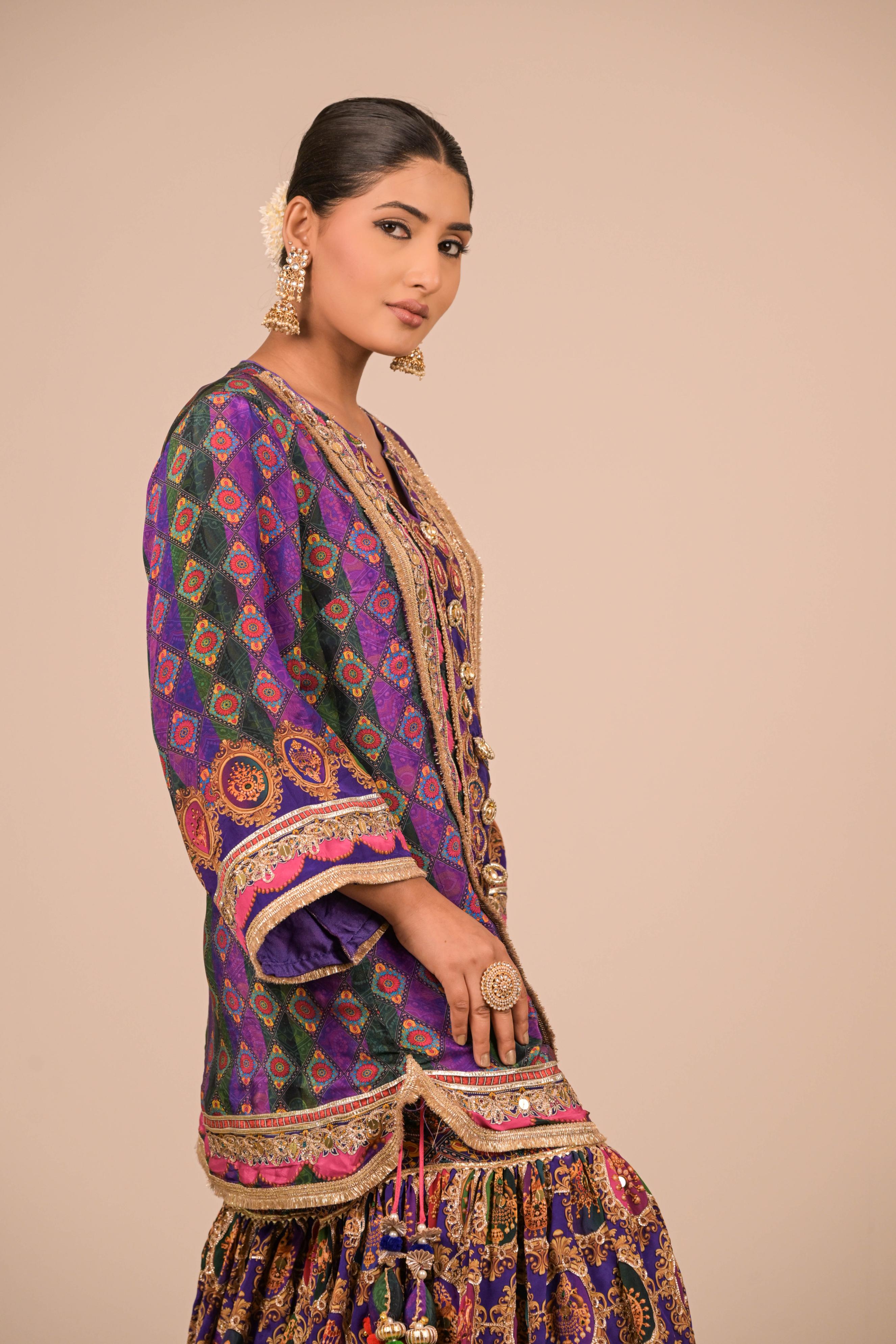 Purple-Green Printed Sharara Set