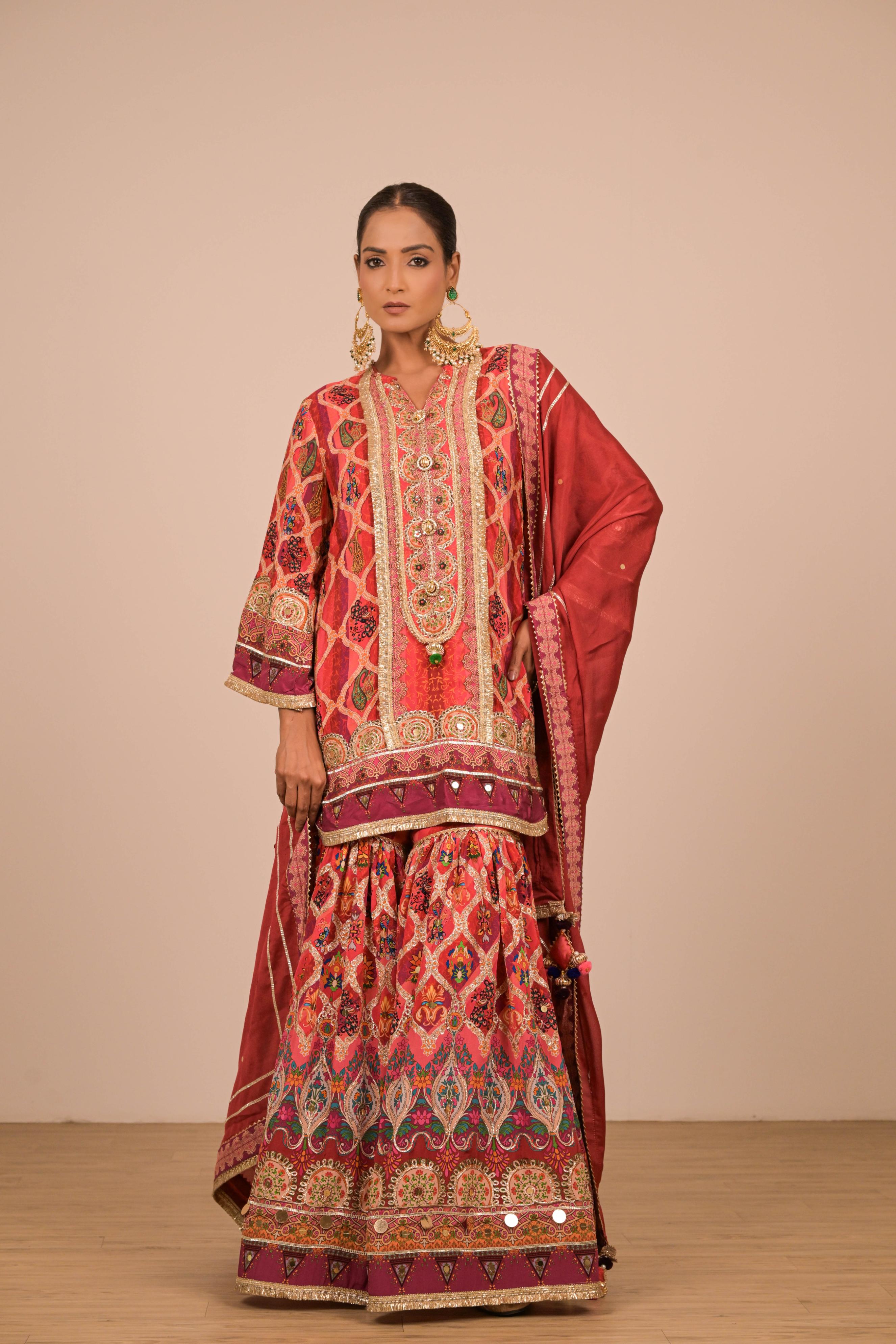 Maroon Multicolour Printed Sharara Set