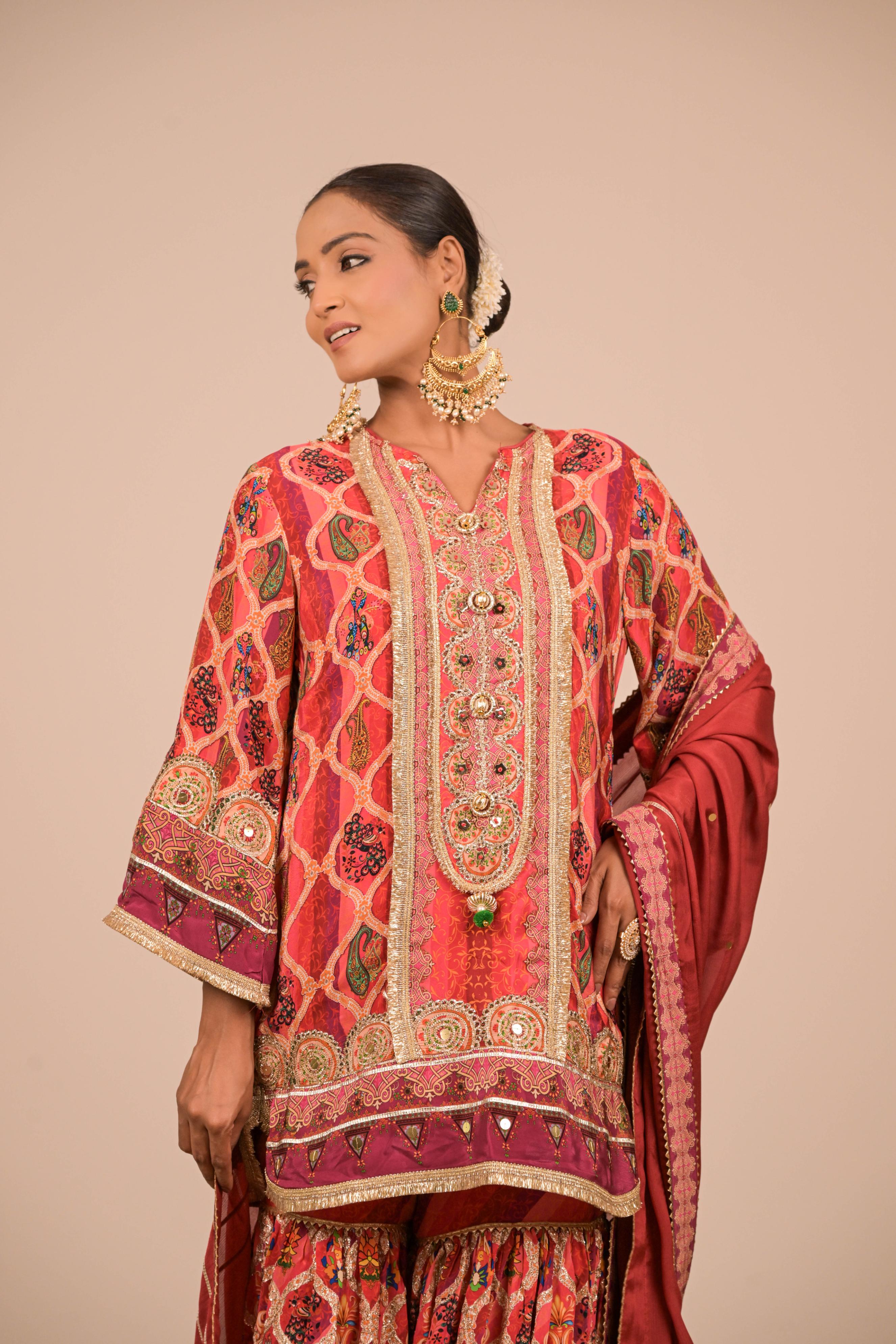 Maroon Multicolour Printed Sharara Set