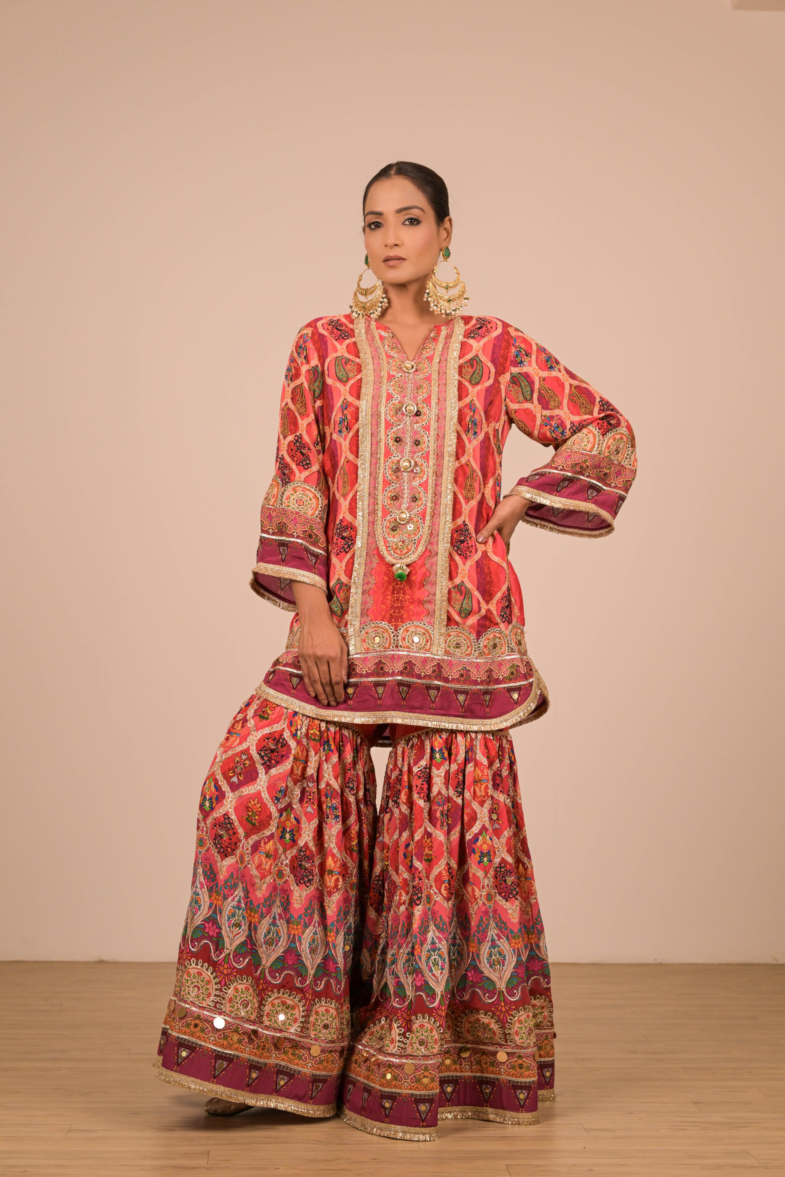 Maroon Multicolour Printed Sharara Set