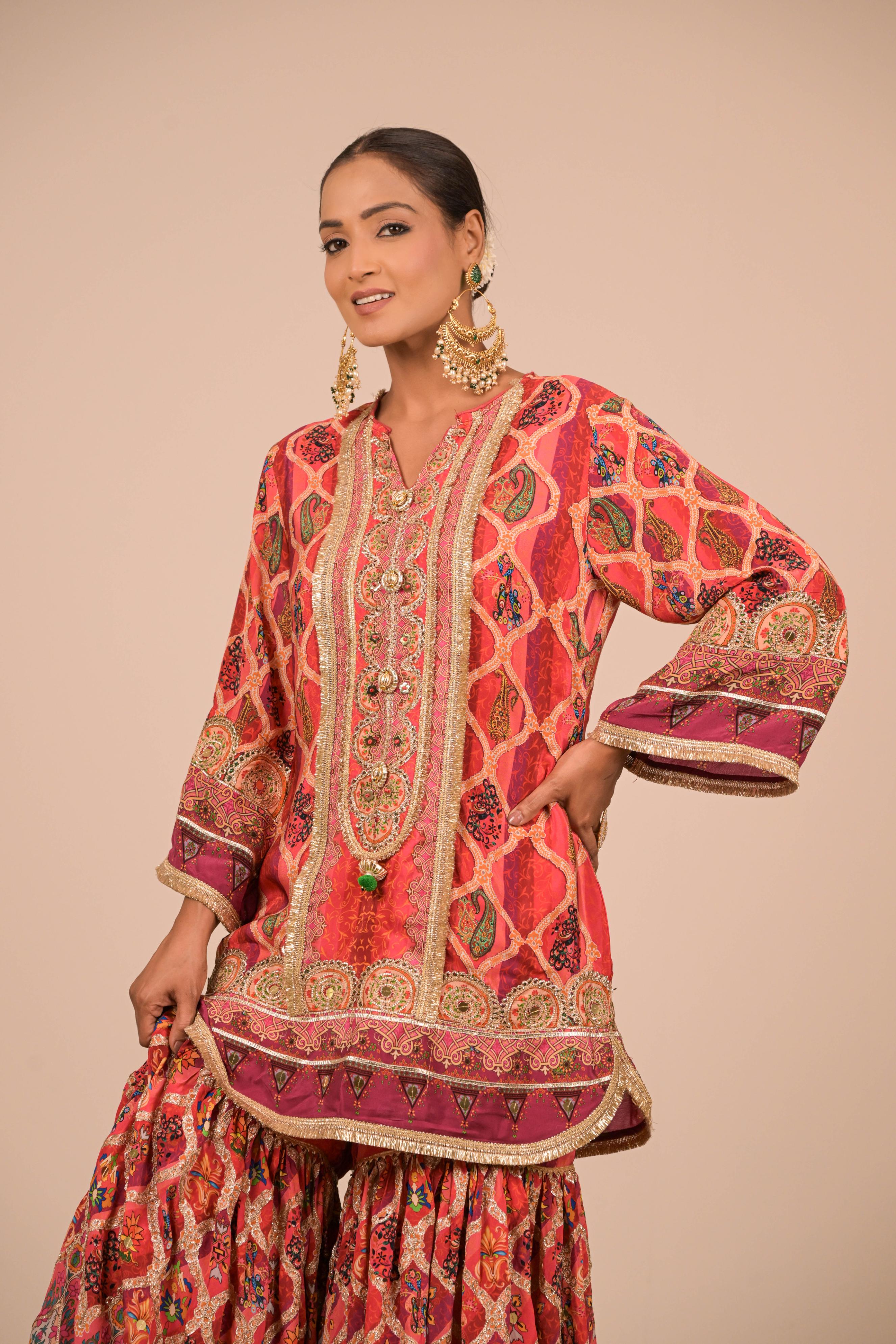 Maroon Multicolour Printed Sharara Set