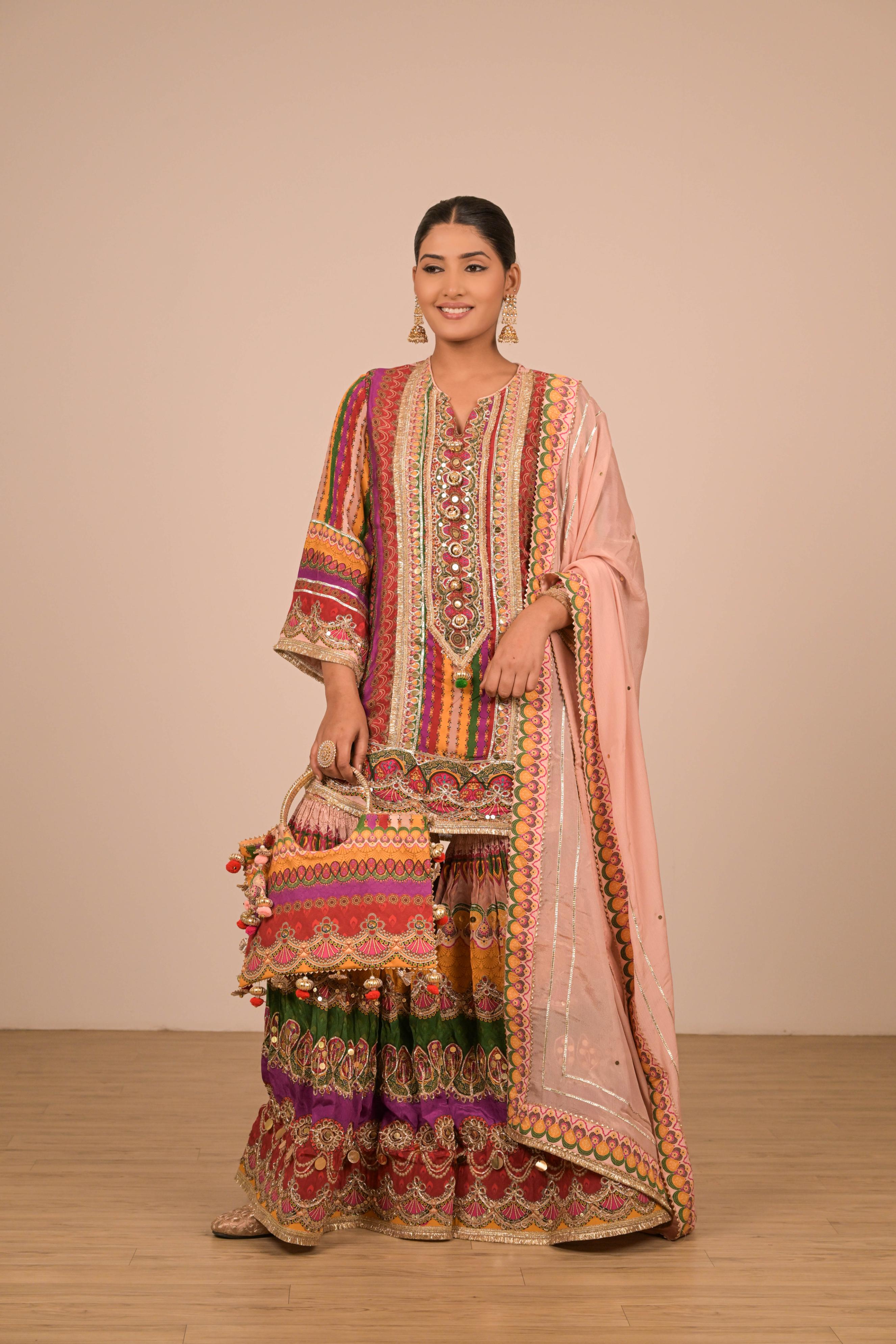 Multi Shade Printed Sharara Set