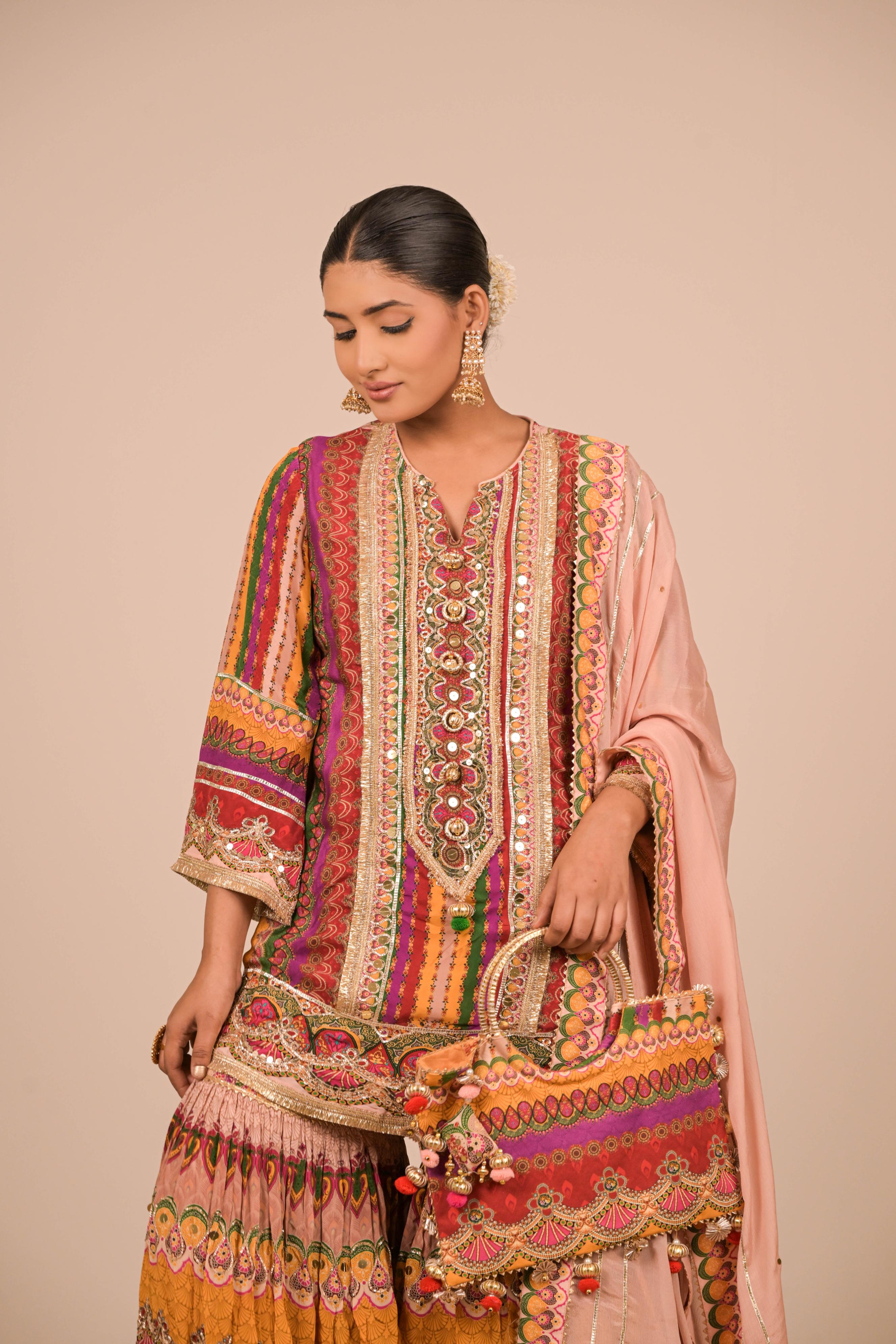 Multi Shade Printed Sharara Set