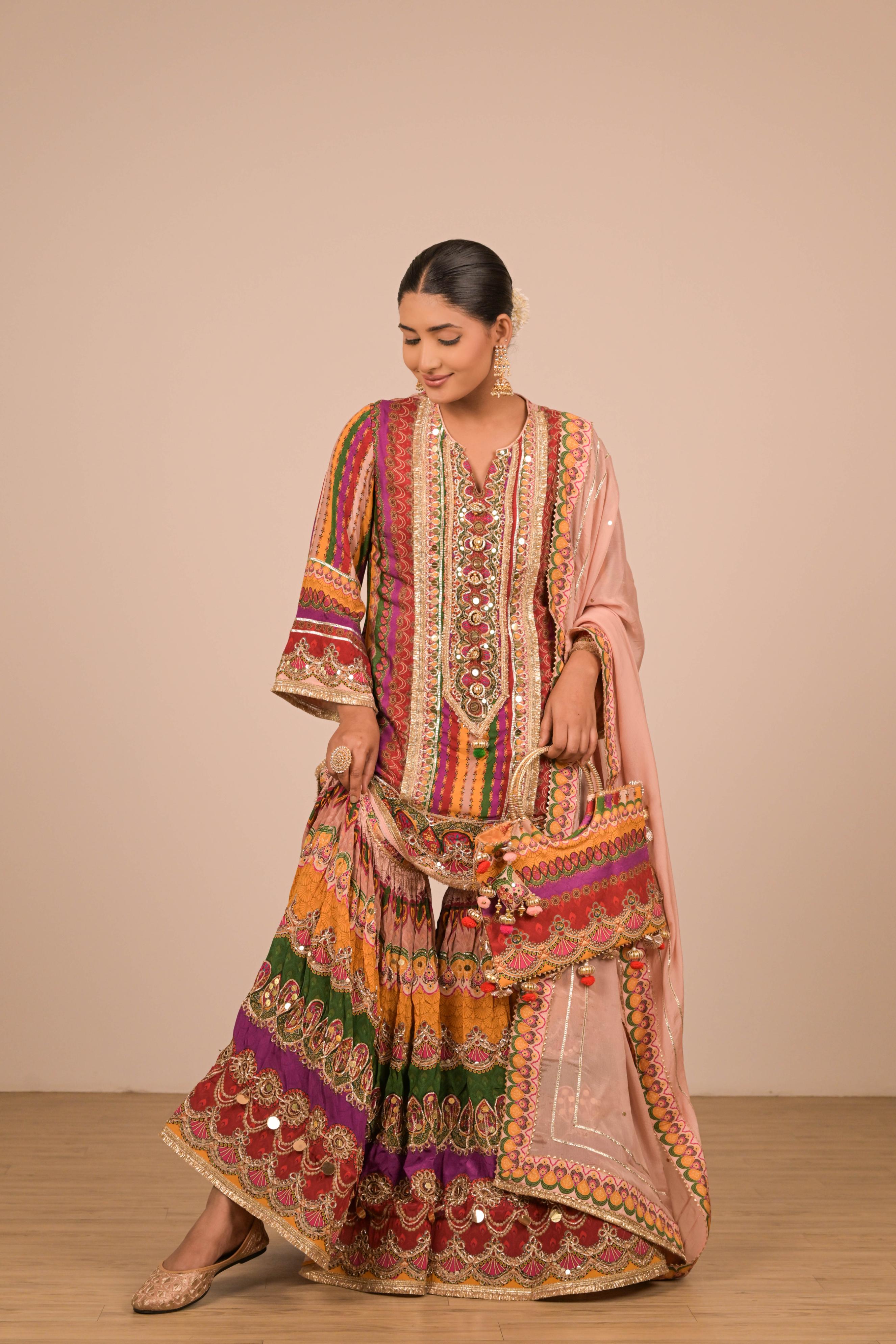 Multi Shade Printed Sharara Set