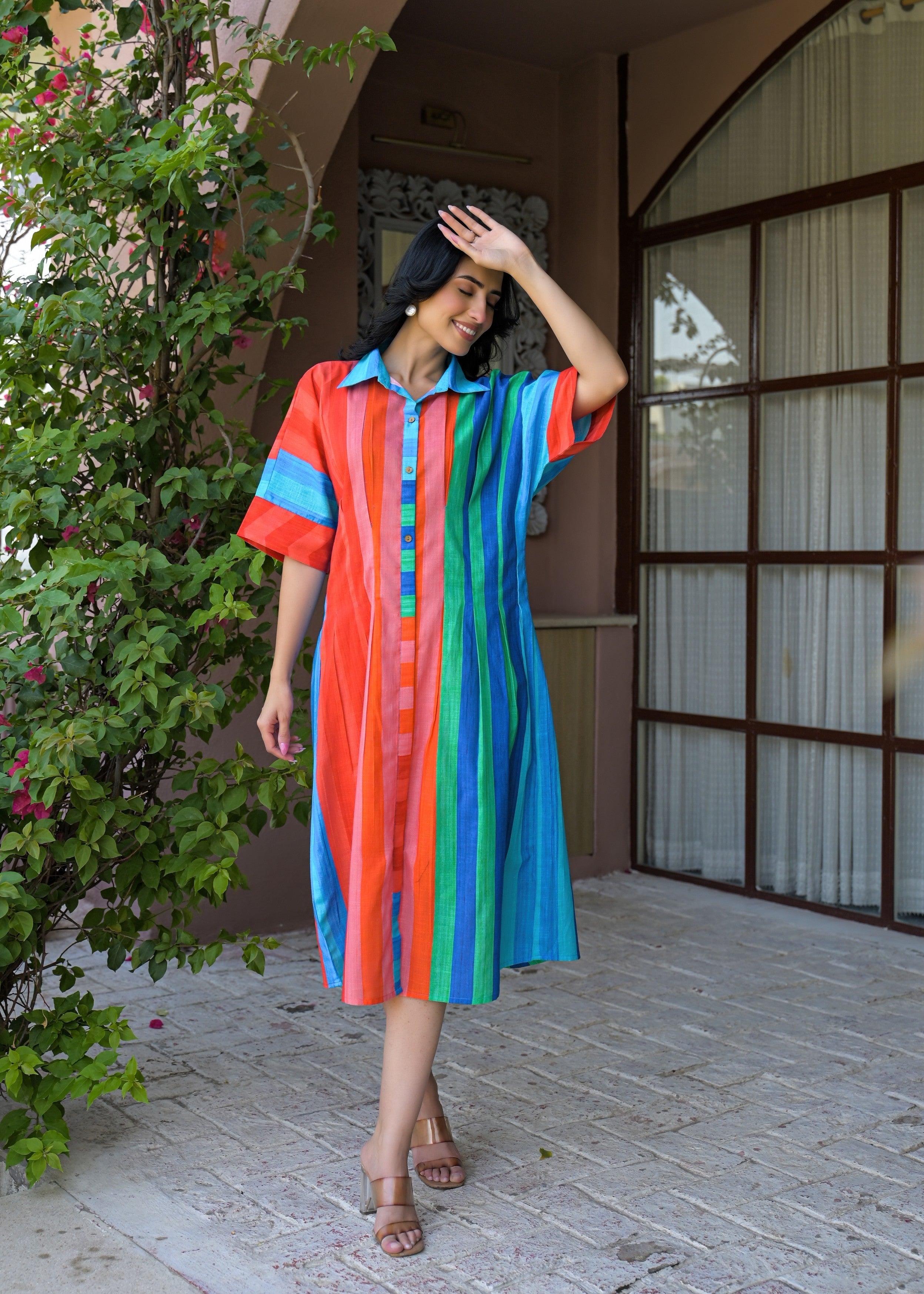Vibrant Multicolor Striped Cotton Dress
