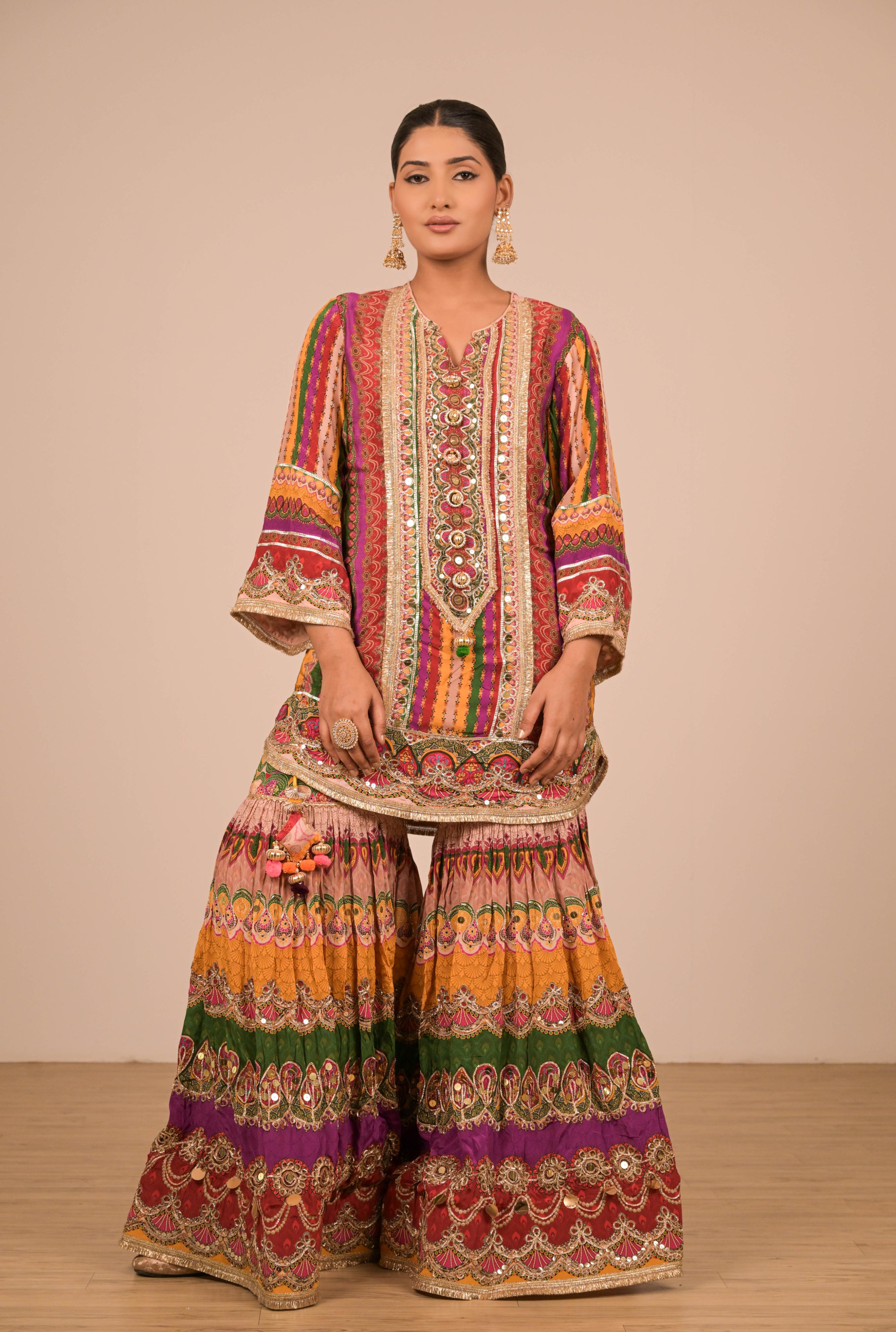 Multi Shade Printed Sharara Set