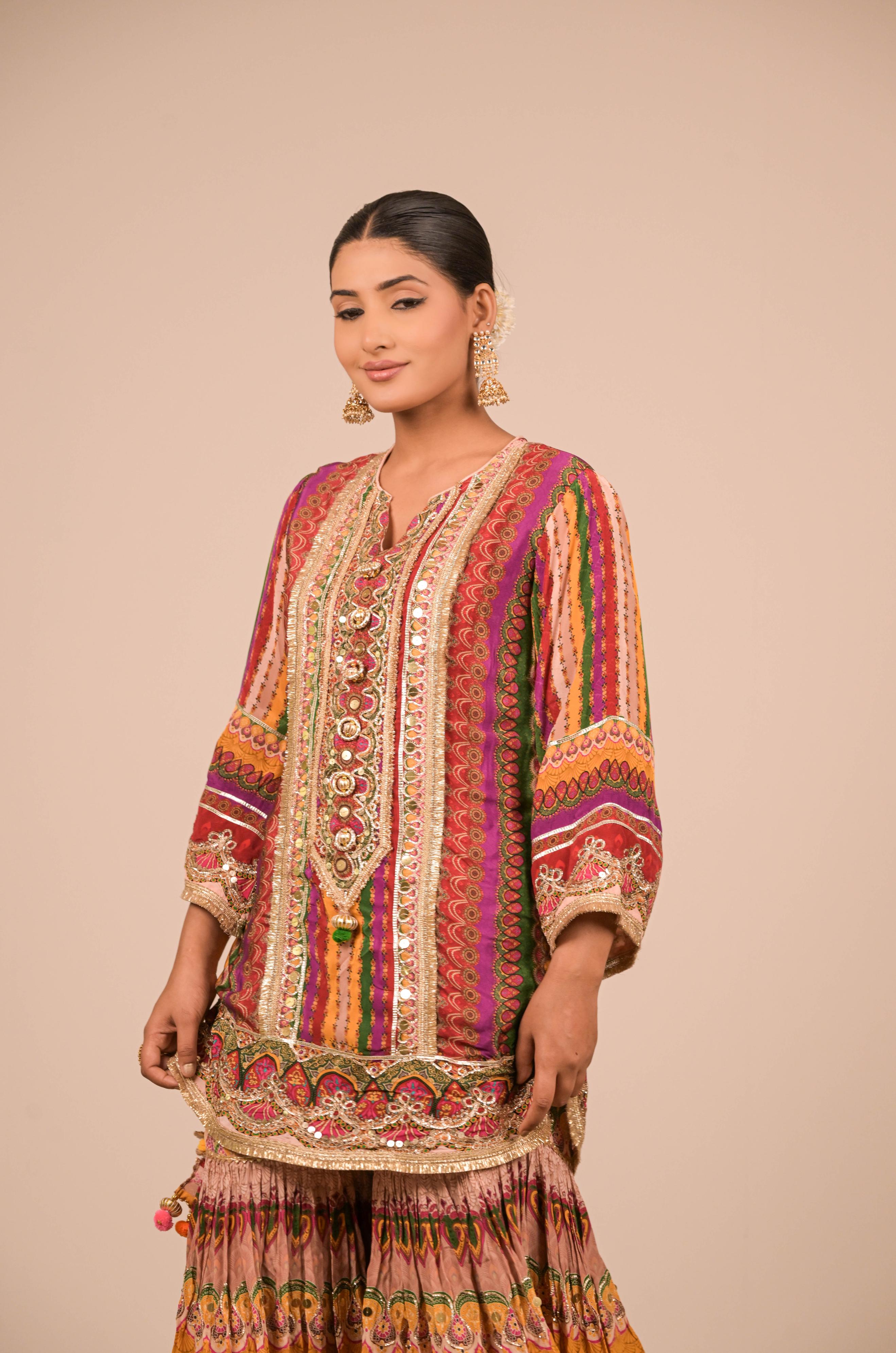 Multi Shade Printed Sharara Set