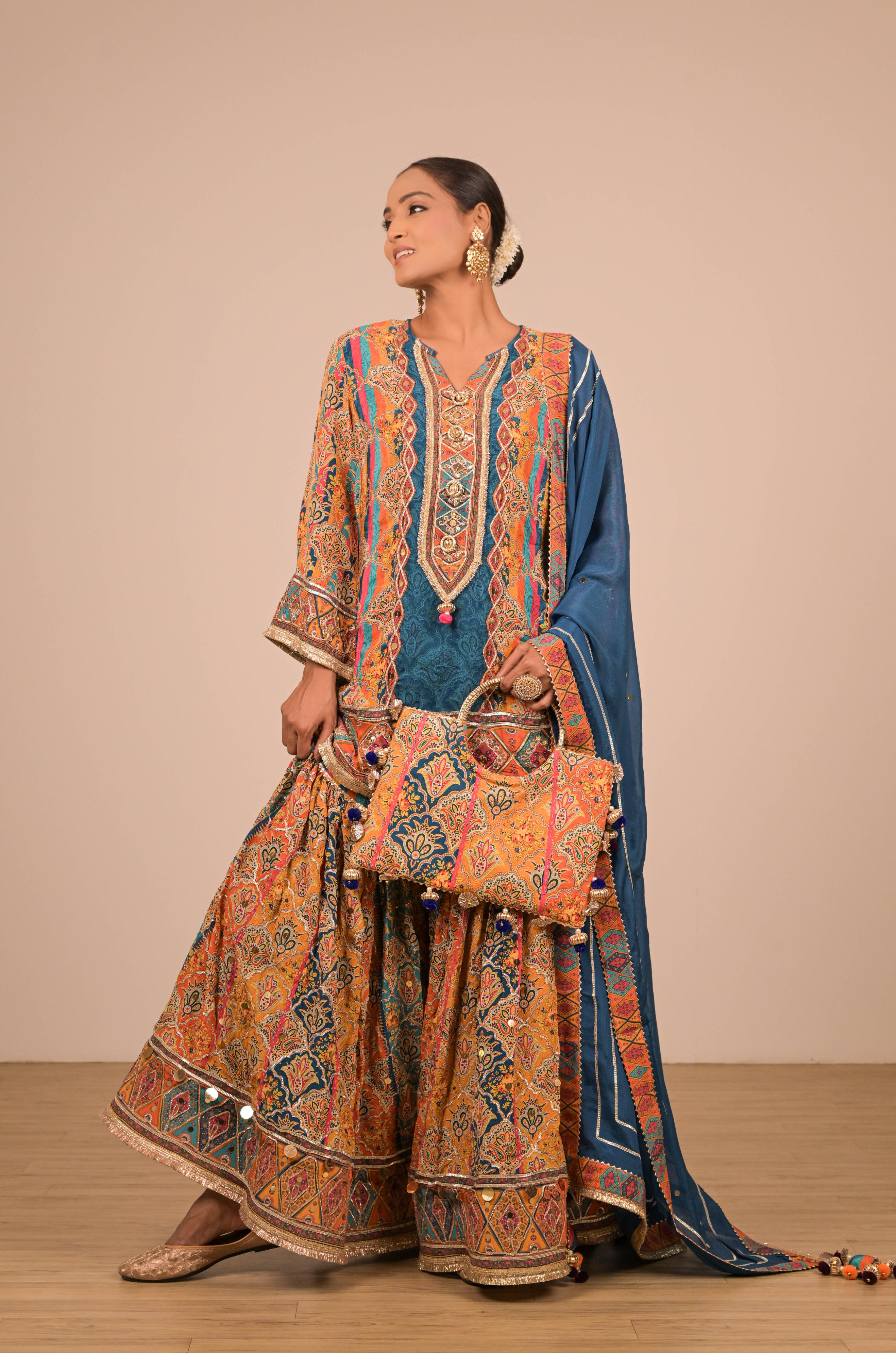 Teal Multicolour Printed Sharara Set