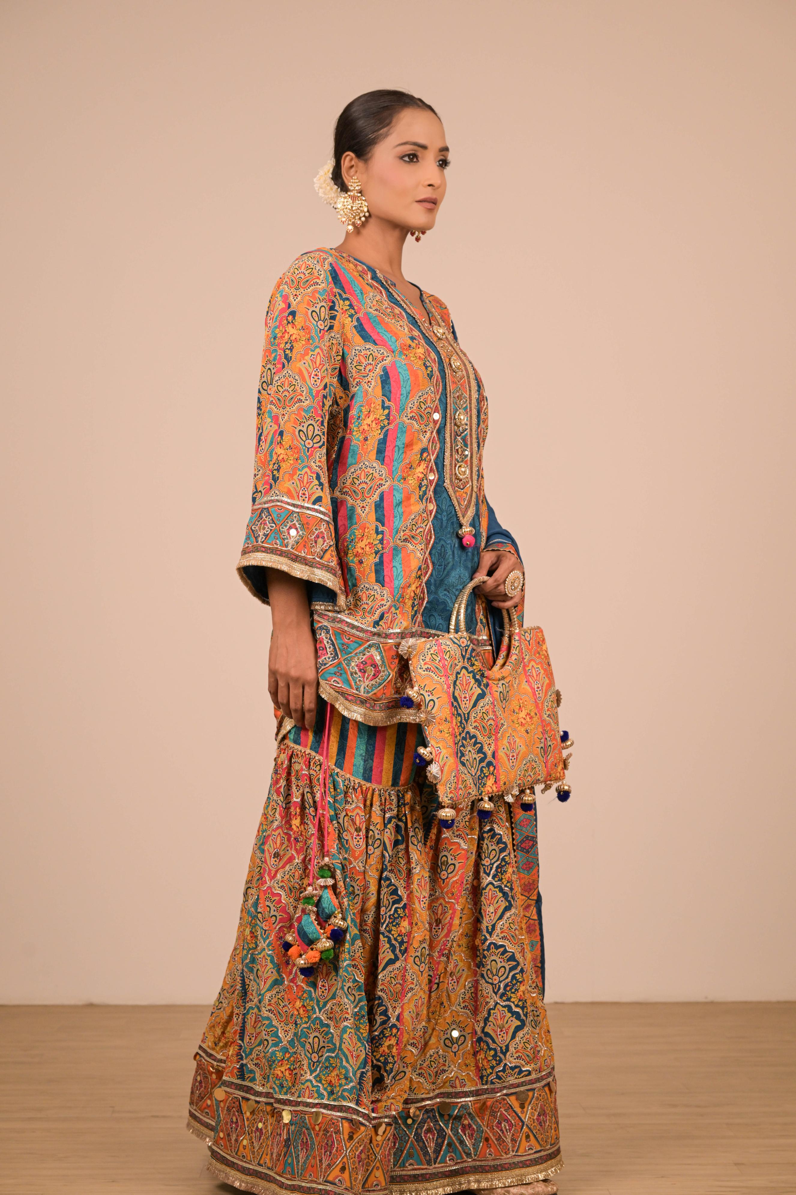 Teal Multicolour Printed Sharara Set