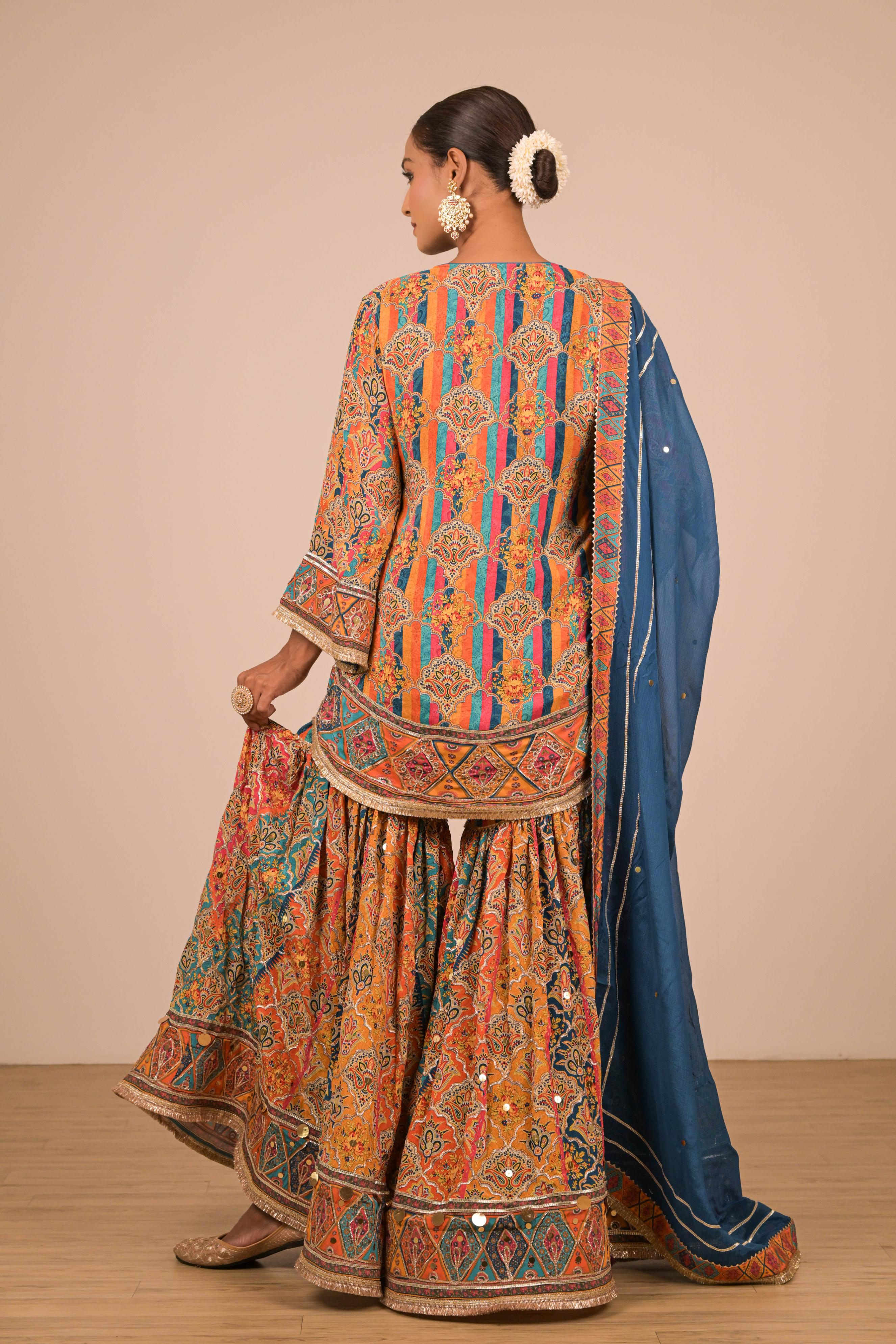 Teal Multicolour Printed Sharara Set