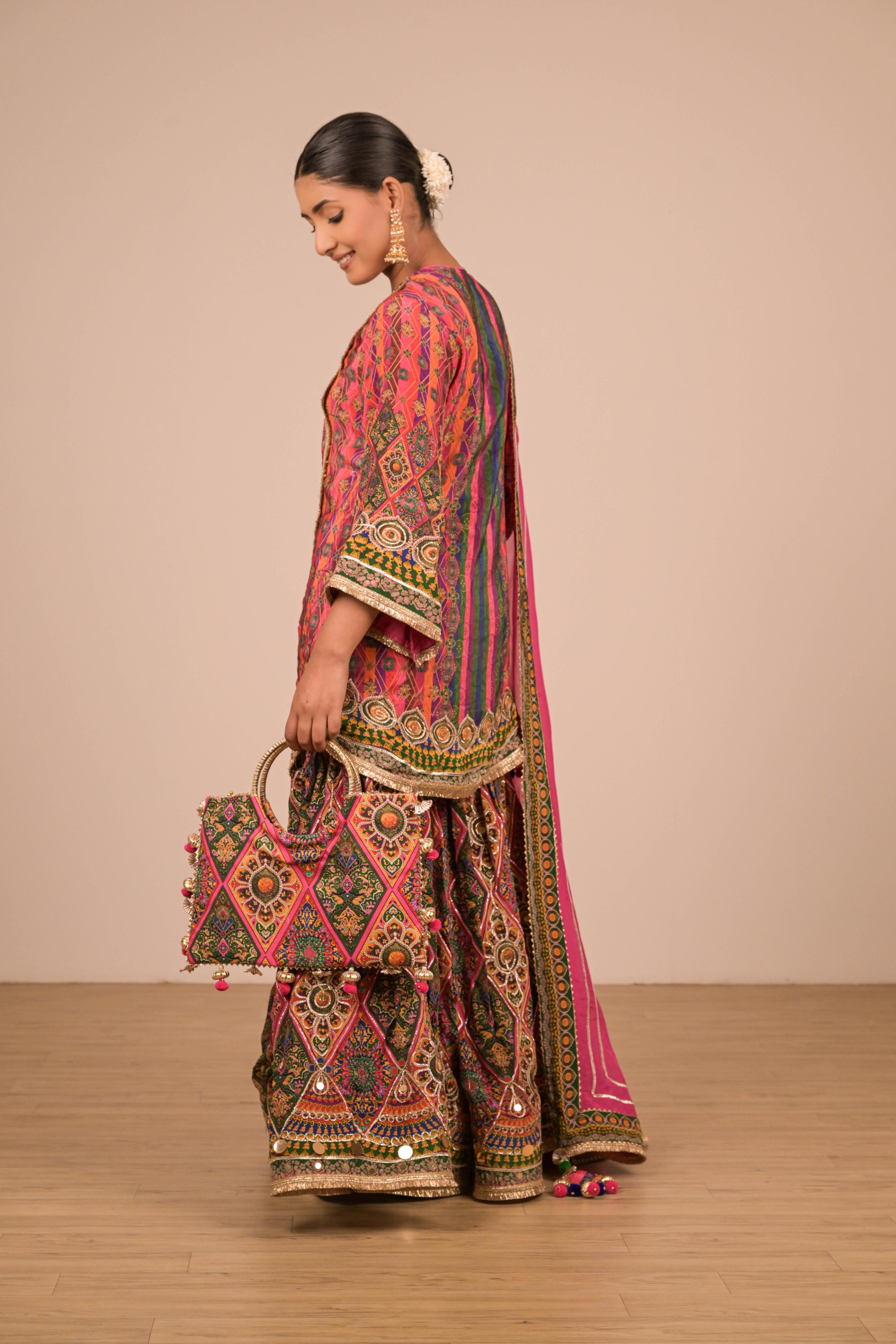 Pink & Green Multicolour Printed Sharara Set