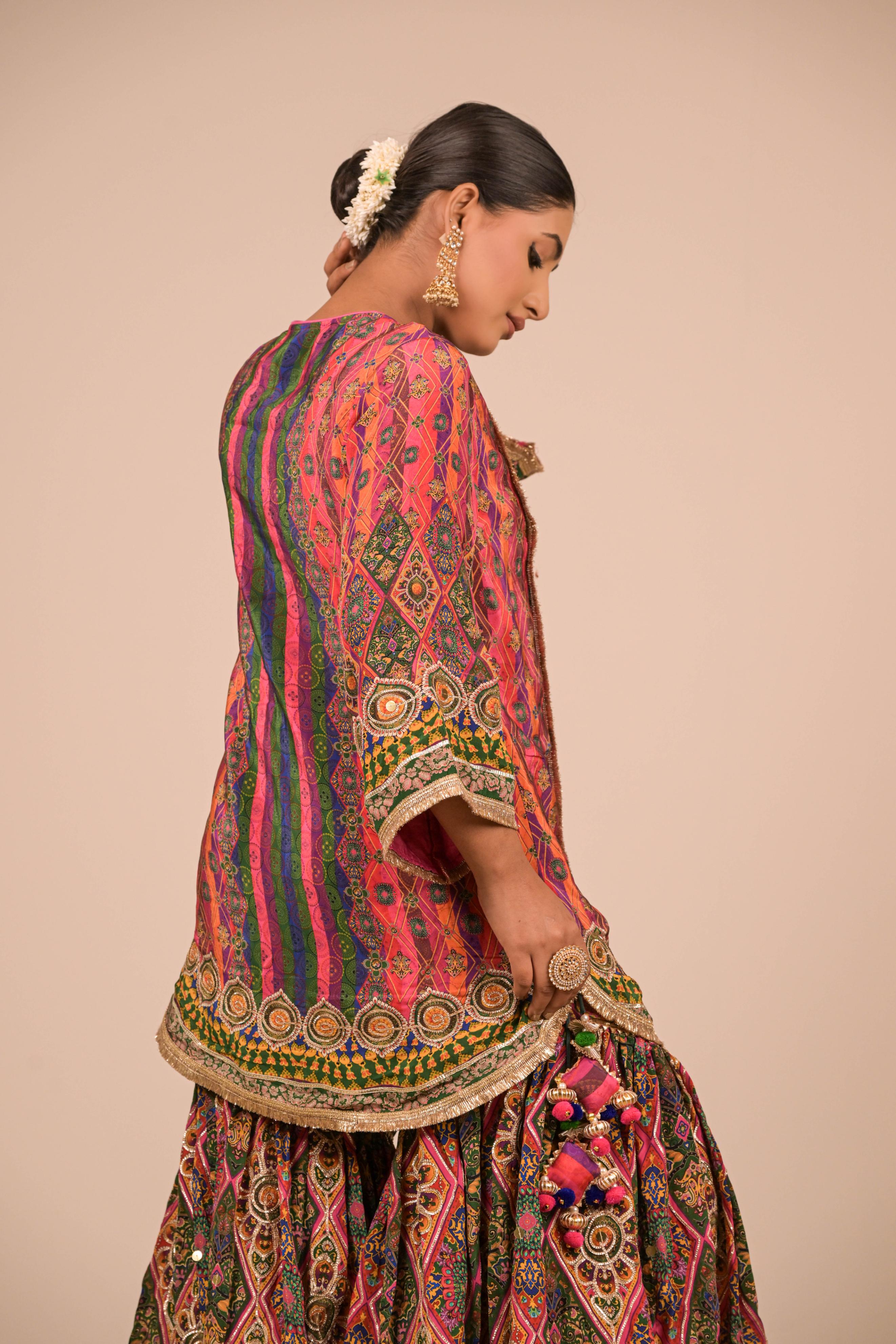Pink & Green Multicolour Printed Sharara Set