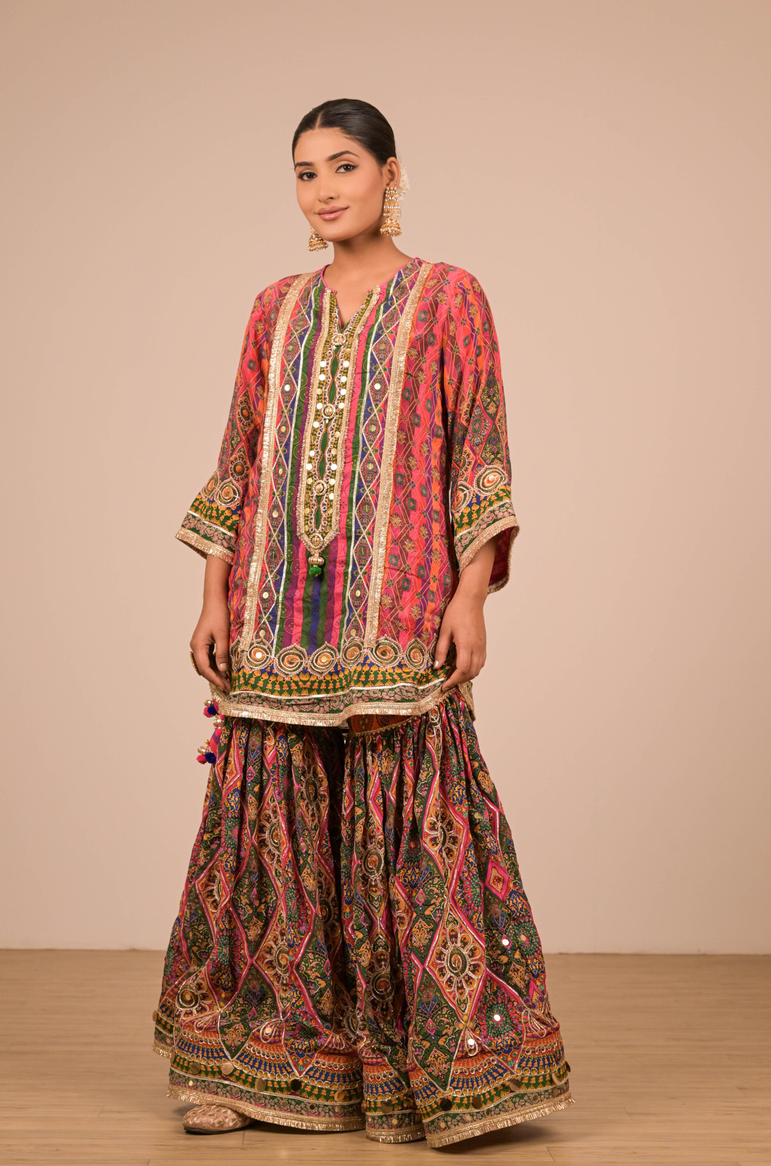 Pink & Green Multicolour Printed Sharara Set