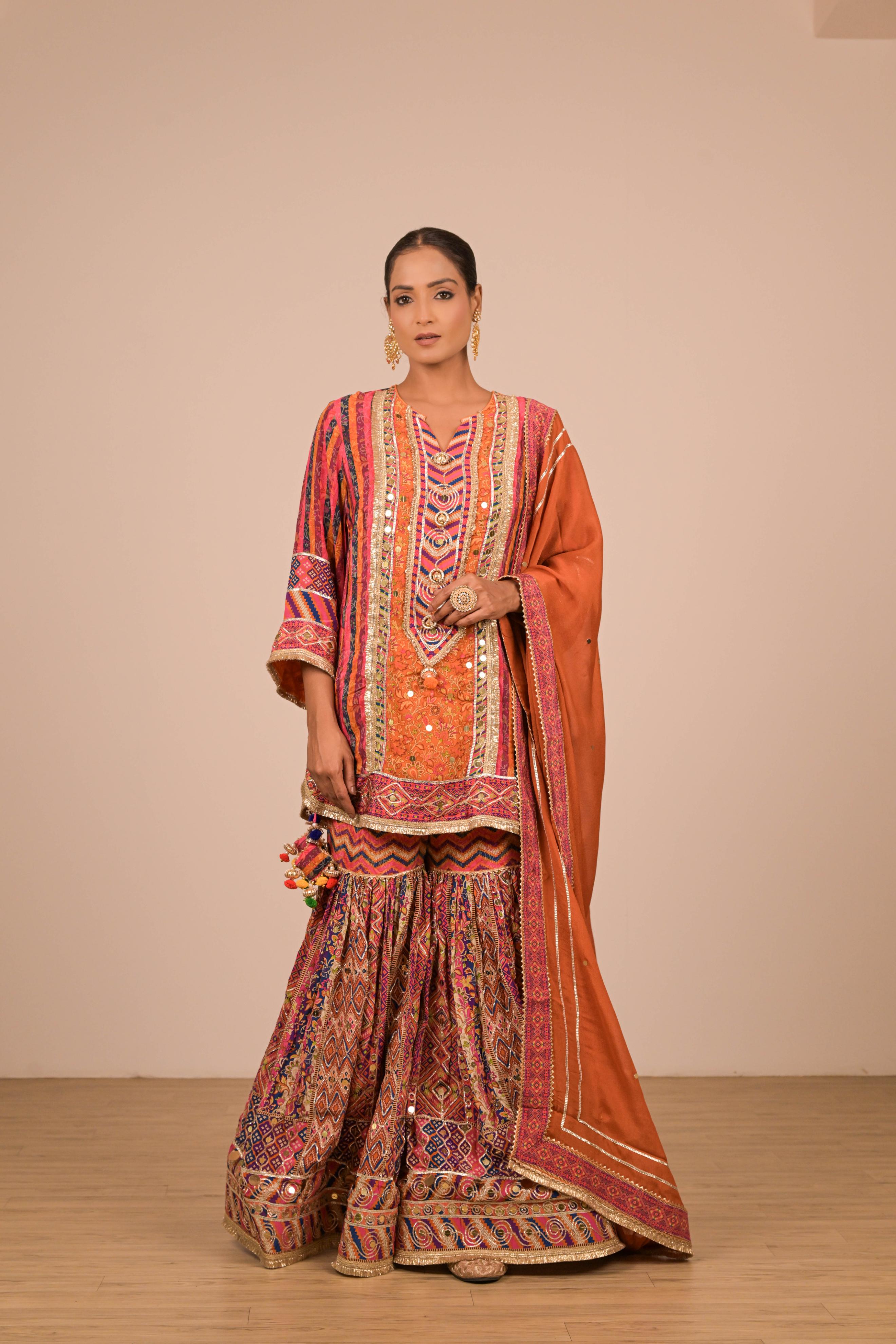 Rust Multicolour Printed Sharara Set