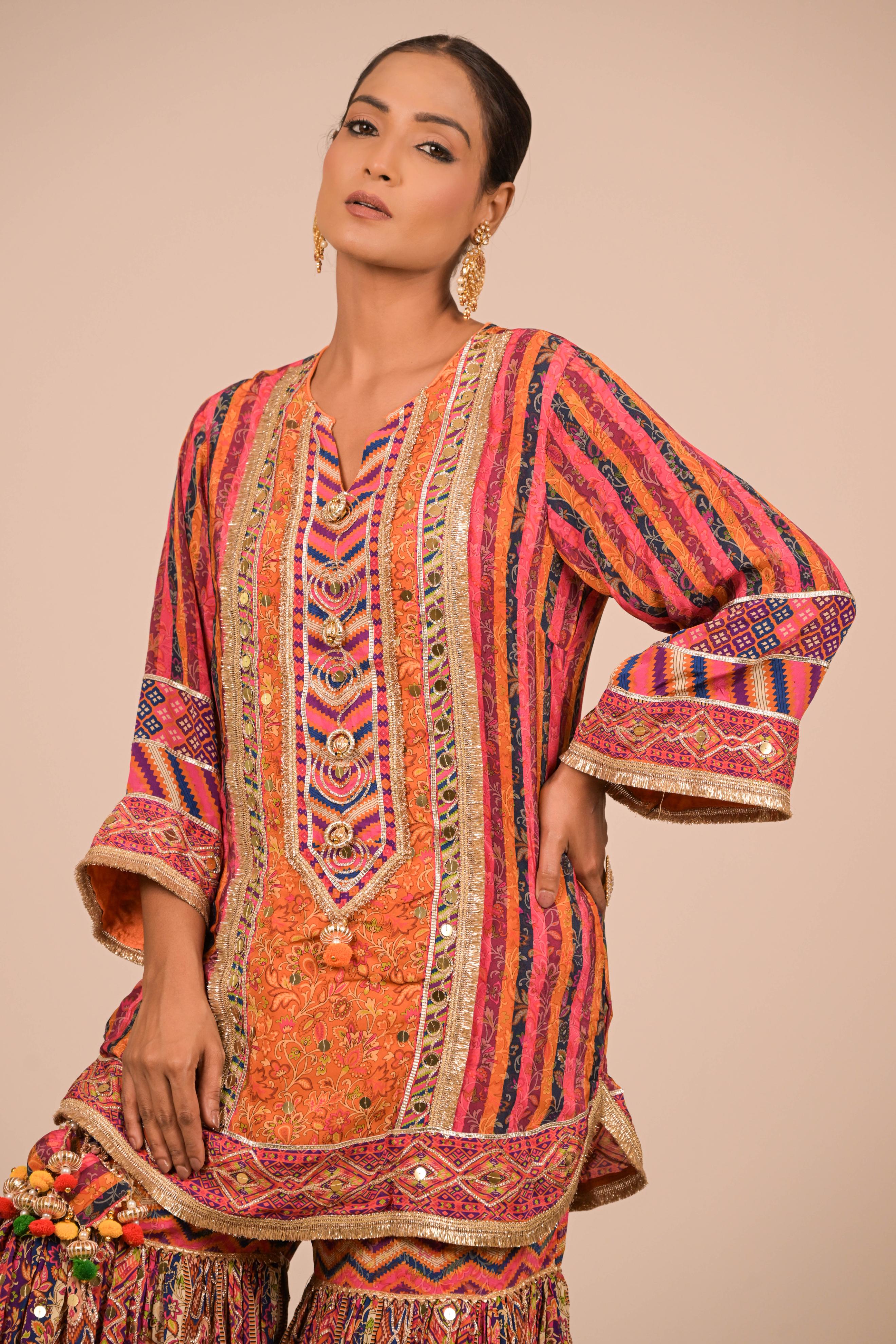 Rust Multicolour Printed Sharara Set