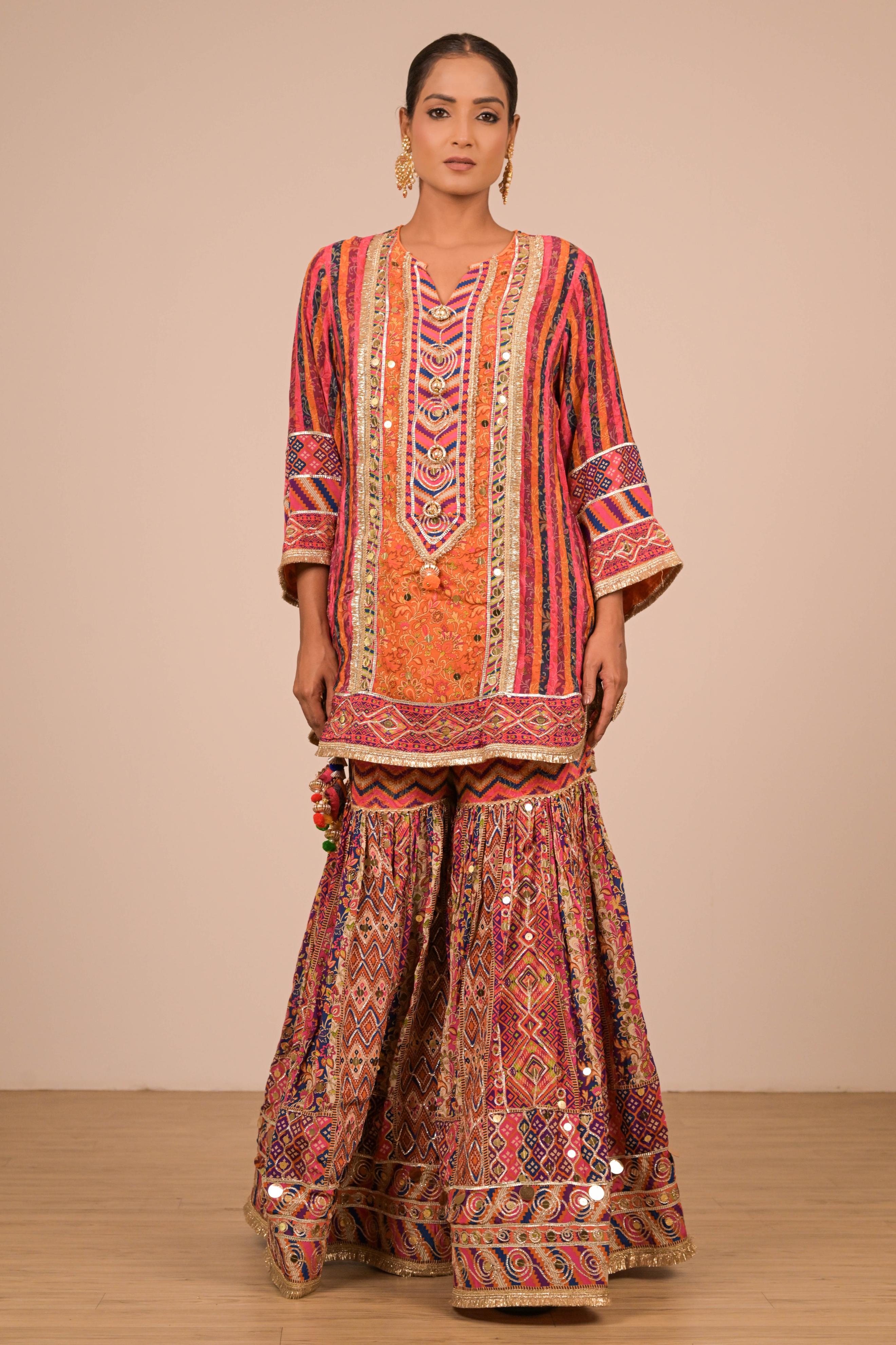 Rust Multicolour Printed Sharara Set