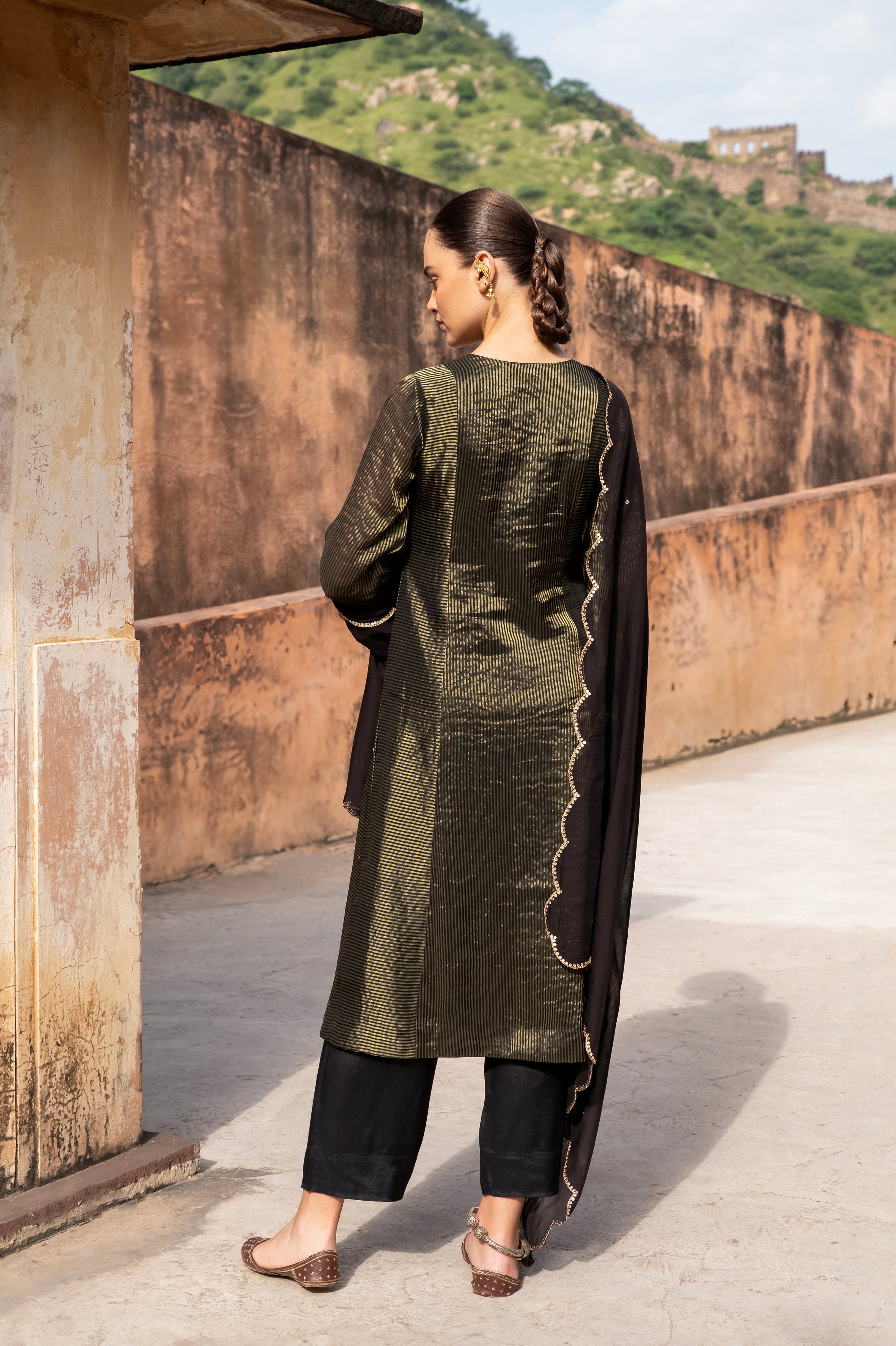 Black Embellished Premium Silk Pant Set