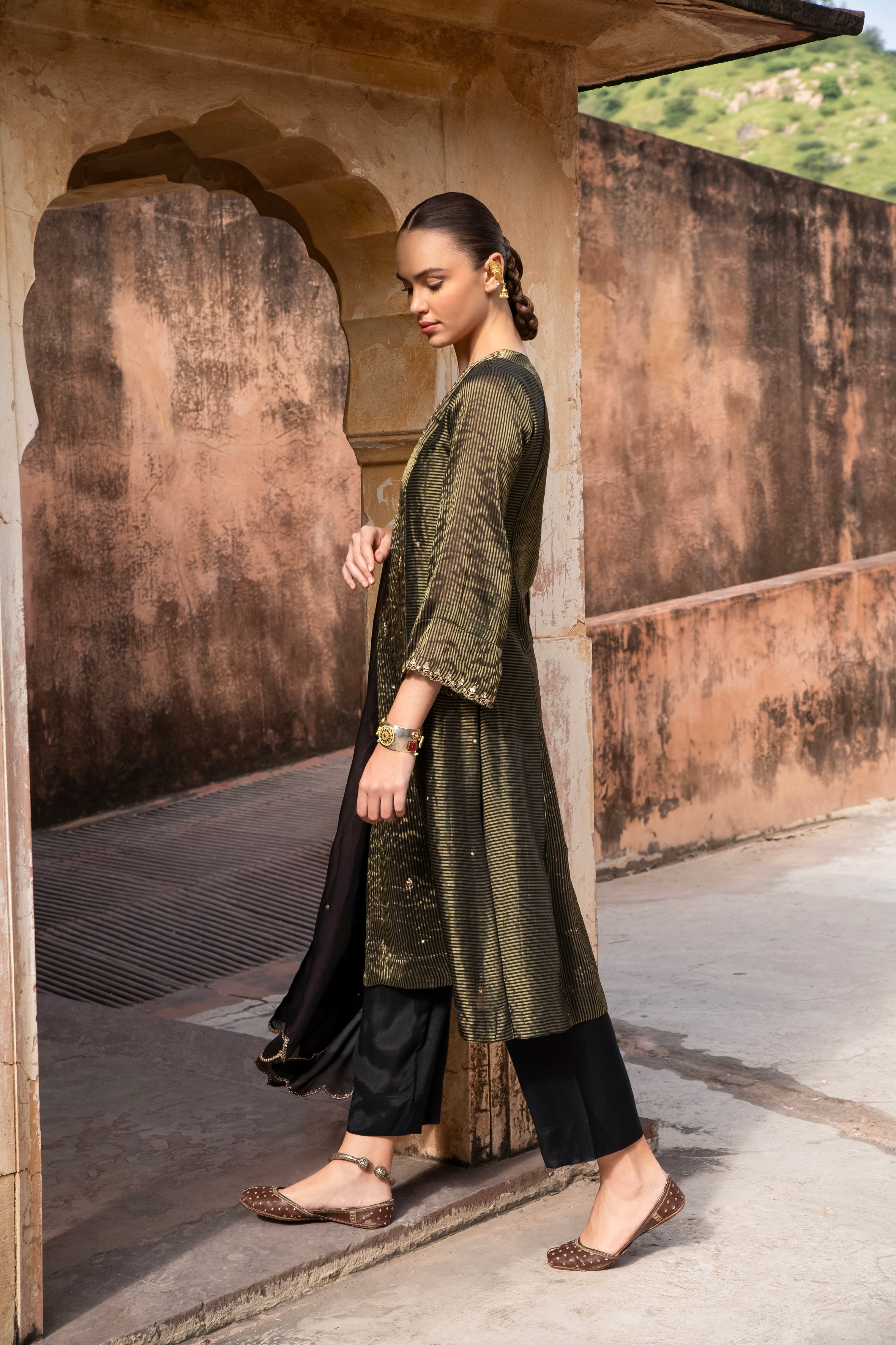 Black Embellished Premium Silk Pant Set