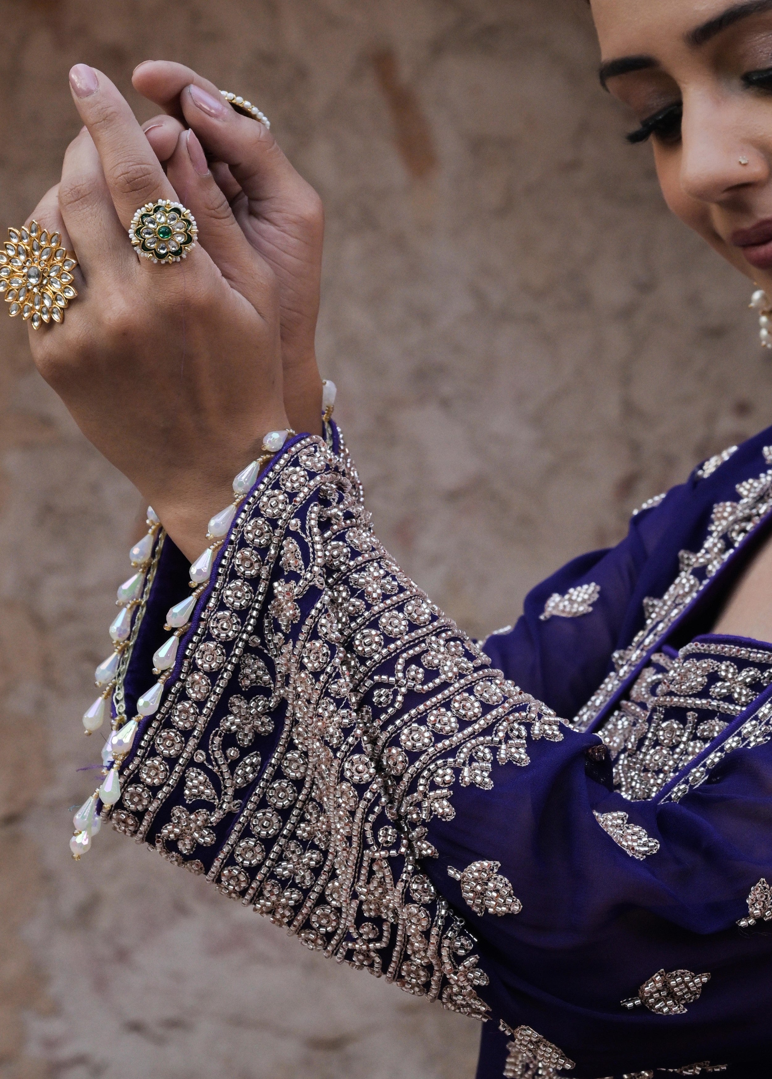 Rich Navy Embellished Georgette Silk Palazzo Set