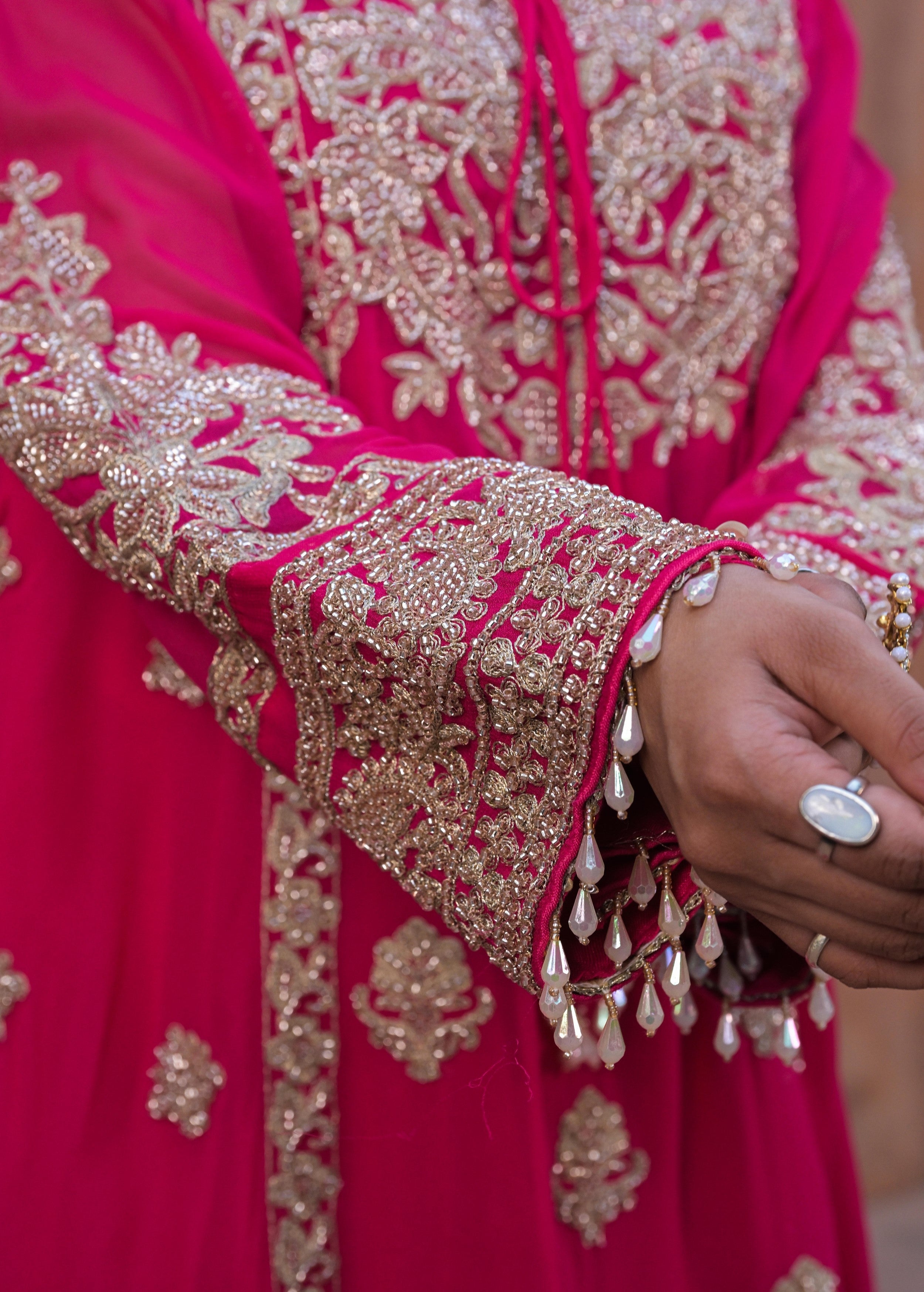 Berry Pink Embellished Georgette Silk Pant Set