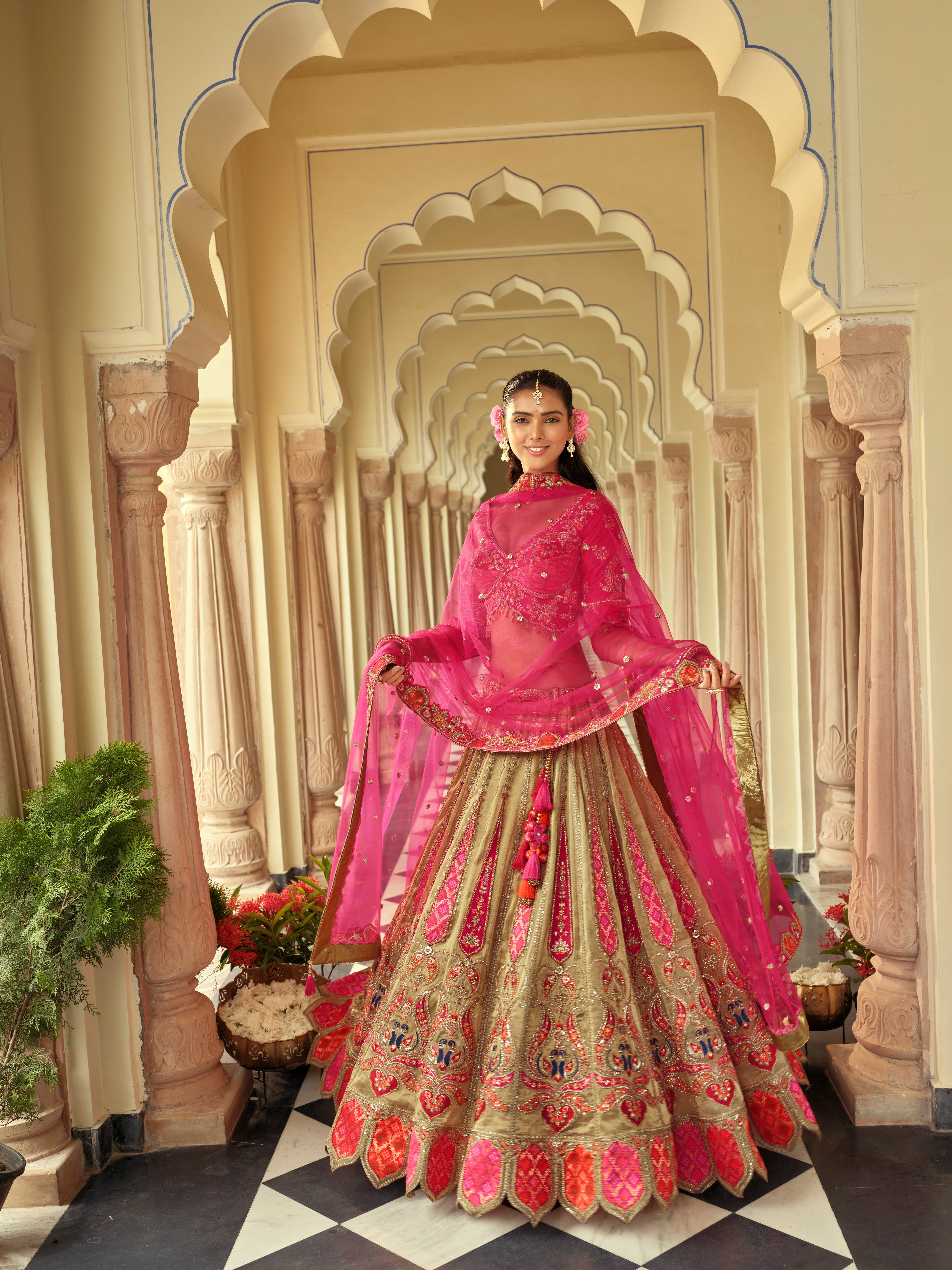 Antique Pink Embellished Premium Silk Lehenga Set