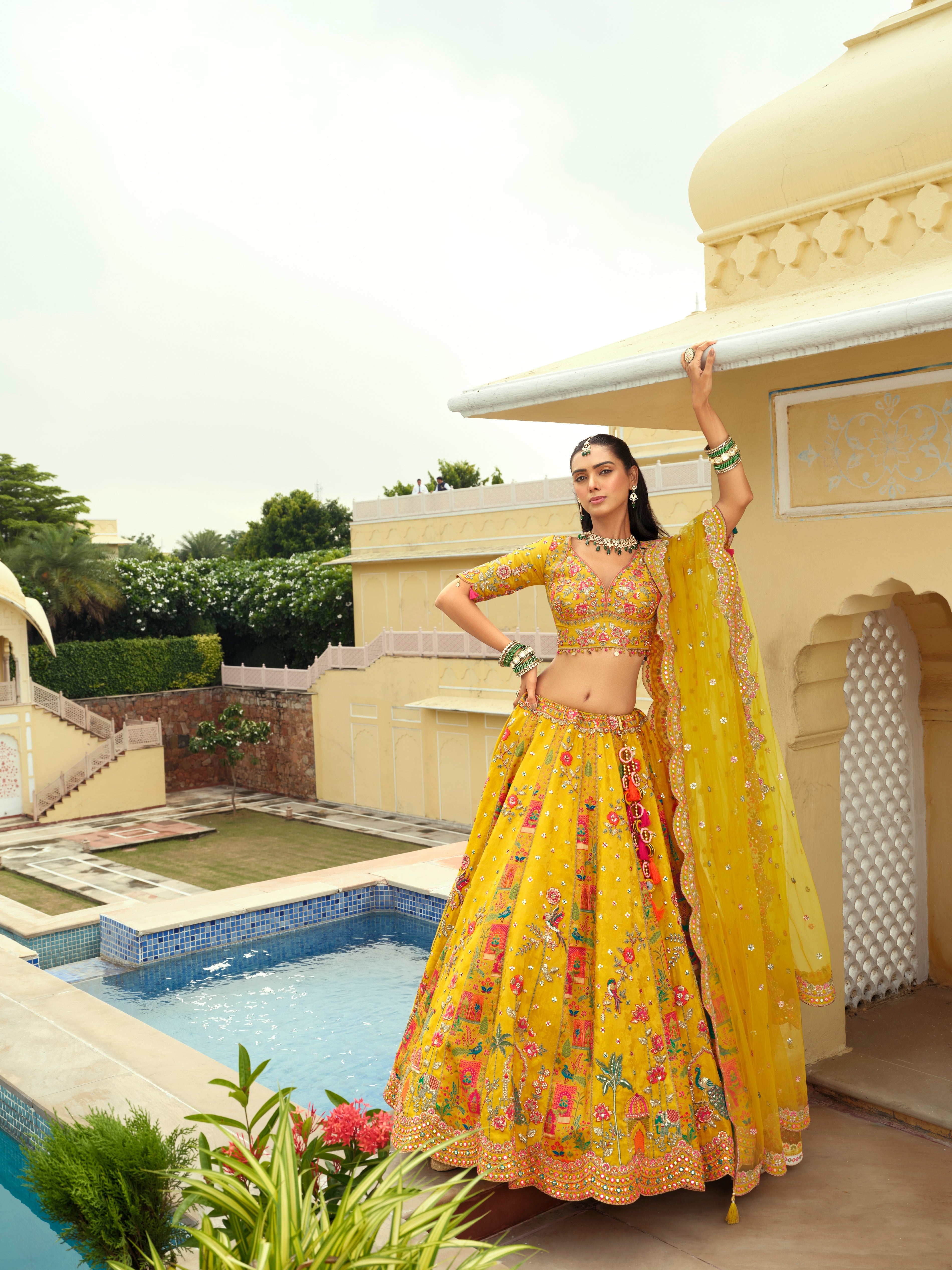 Marigold Yellow Embellished Premium Silk Lehenga Set