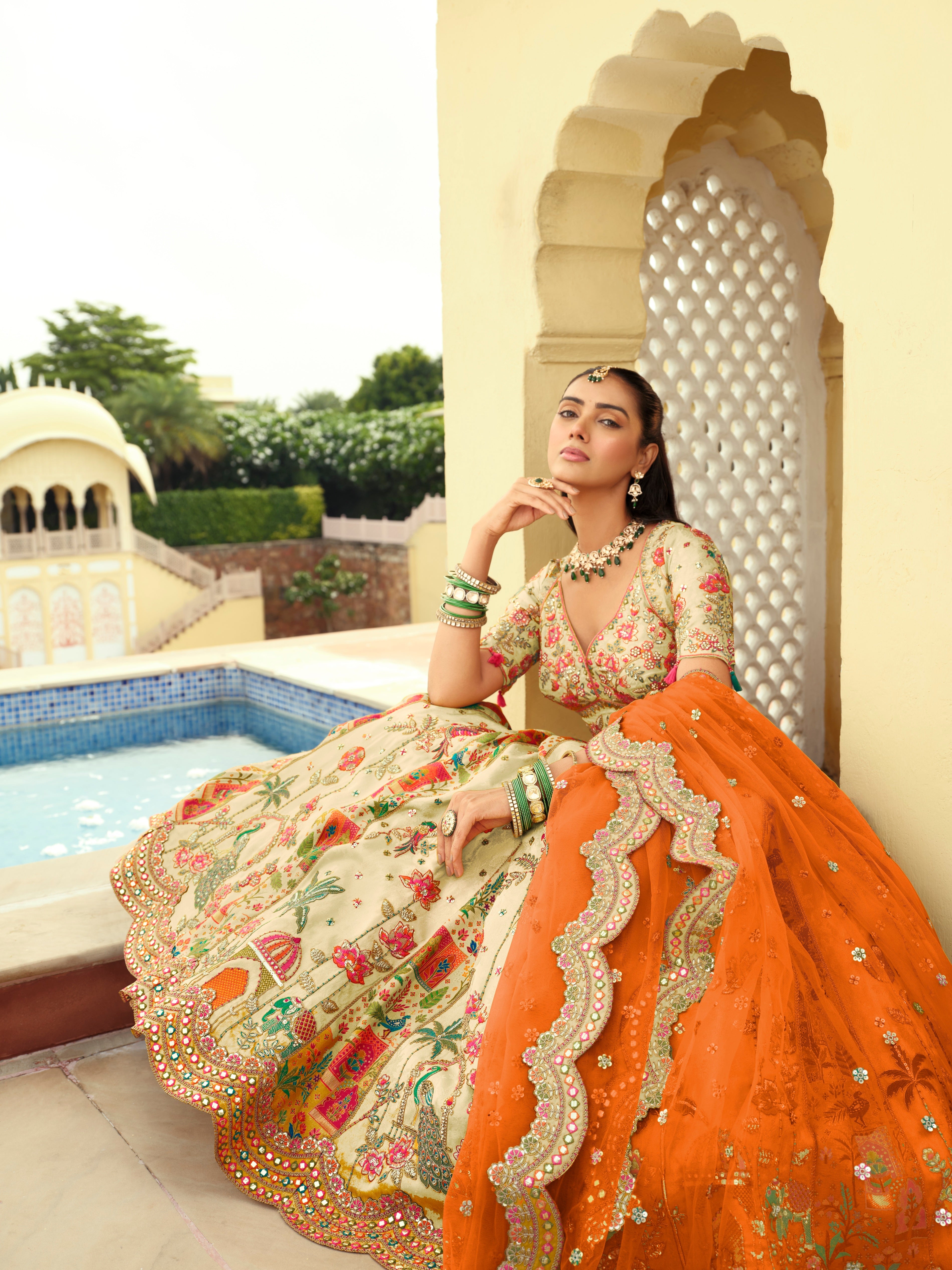 Ivory Embellished Premium Silk Lehenga Set