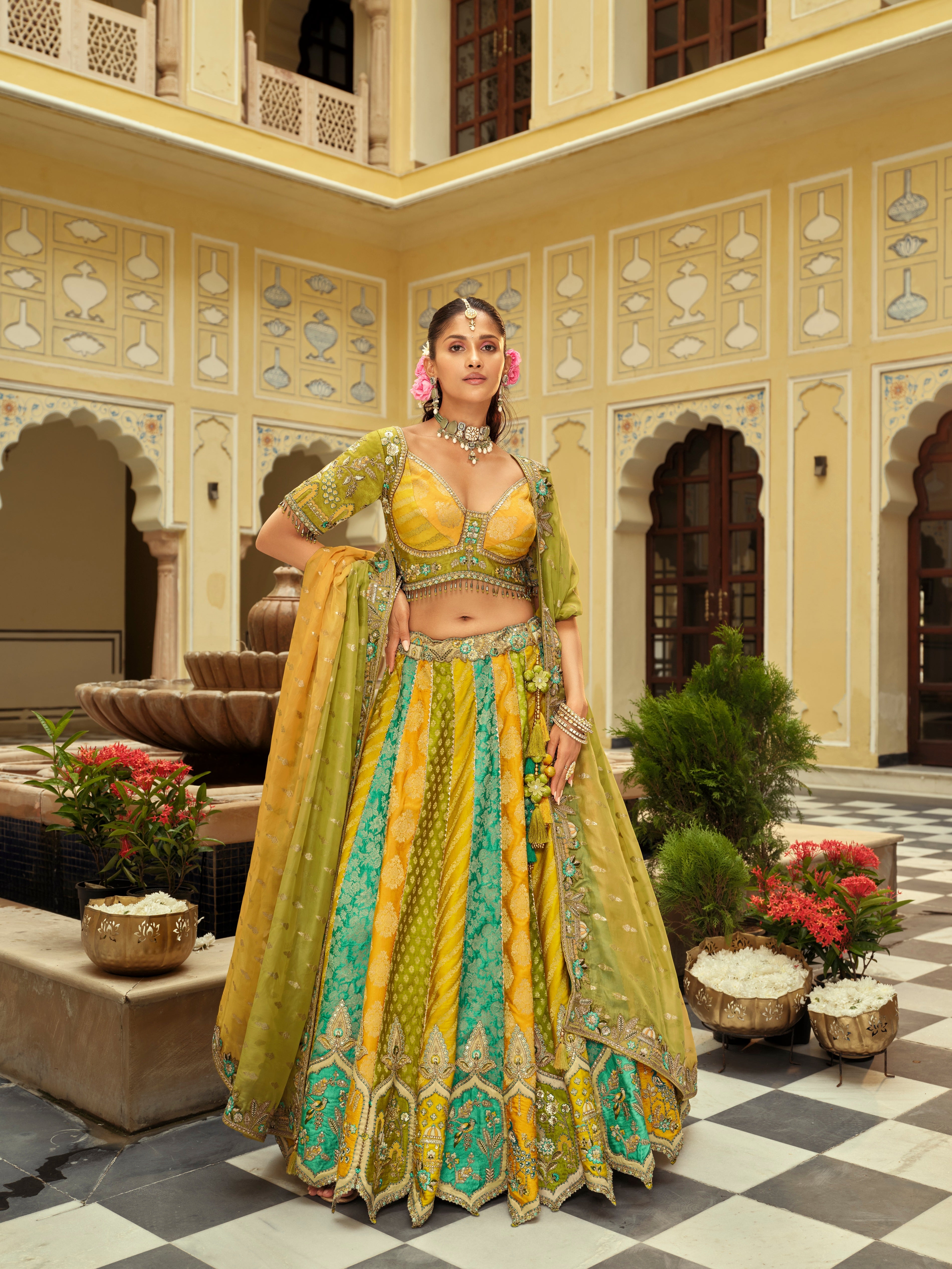 Multi-Toned Embellished Premium Silk Lehenga Set