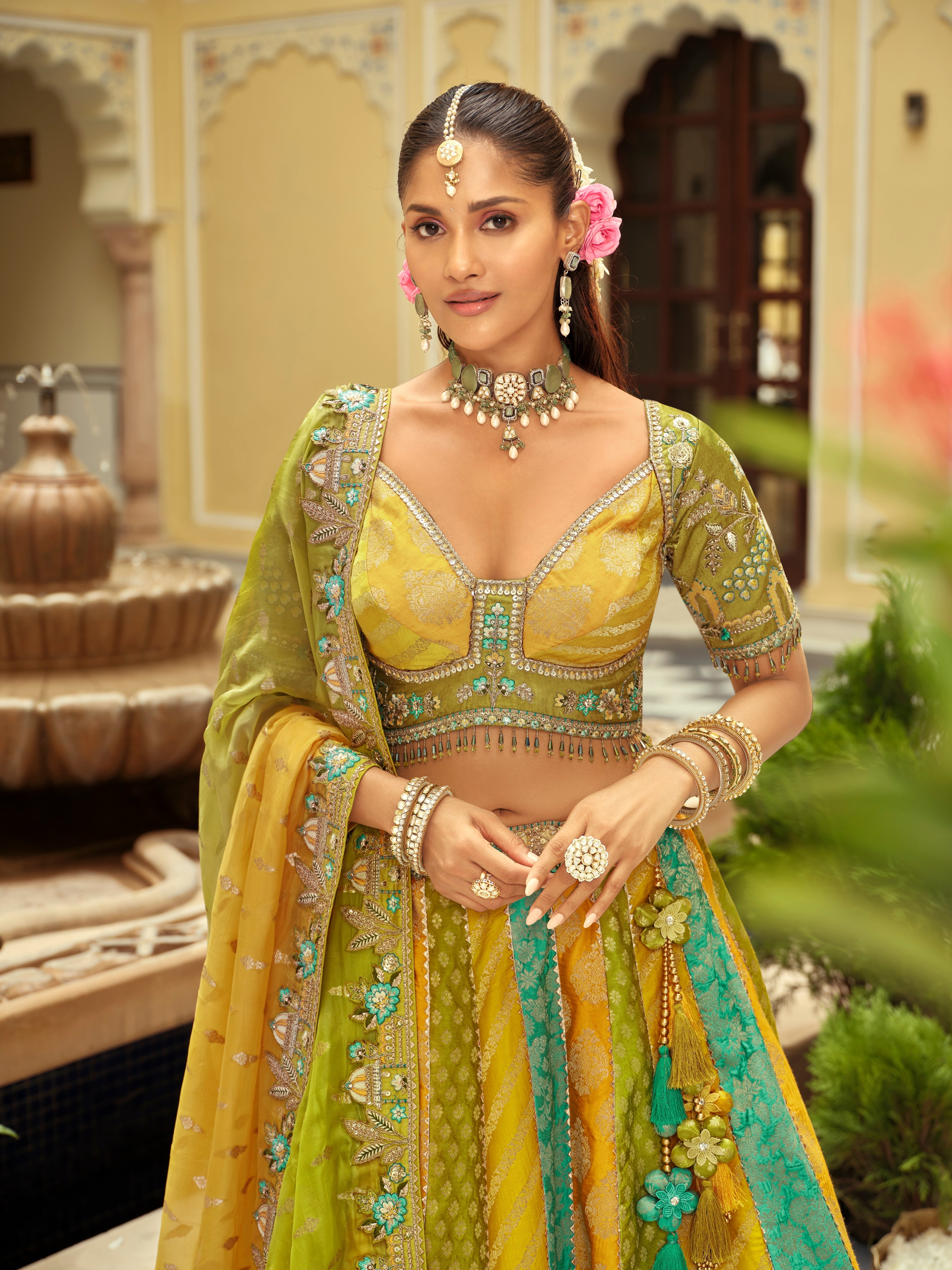 Multi-Toned Embellished Premium Silk Lehenga Set