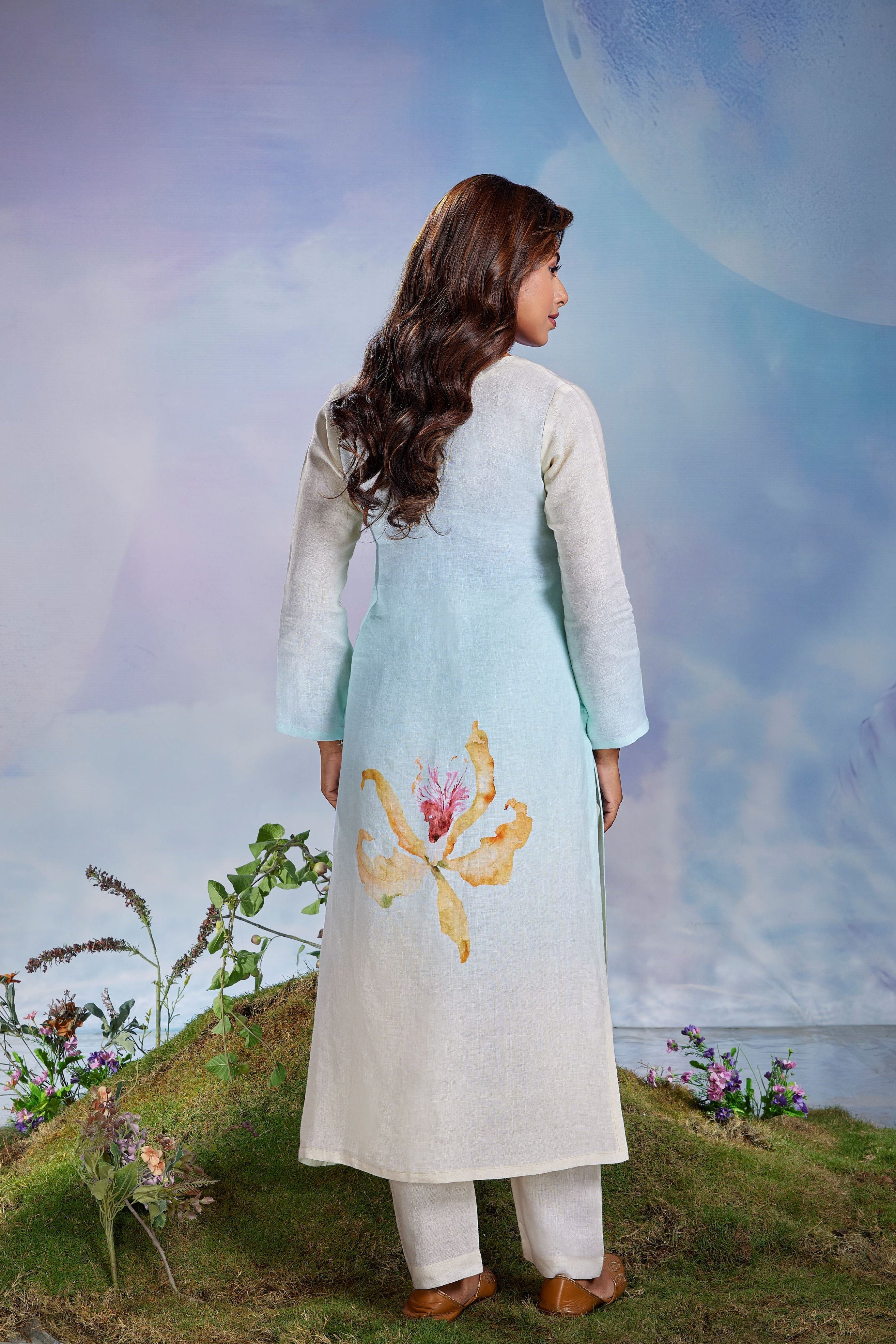 Seafoam Orchid Embellished Linen Pant Set