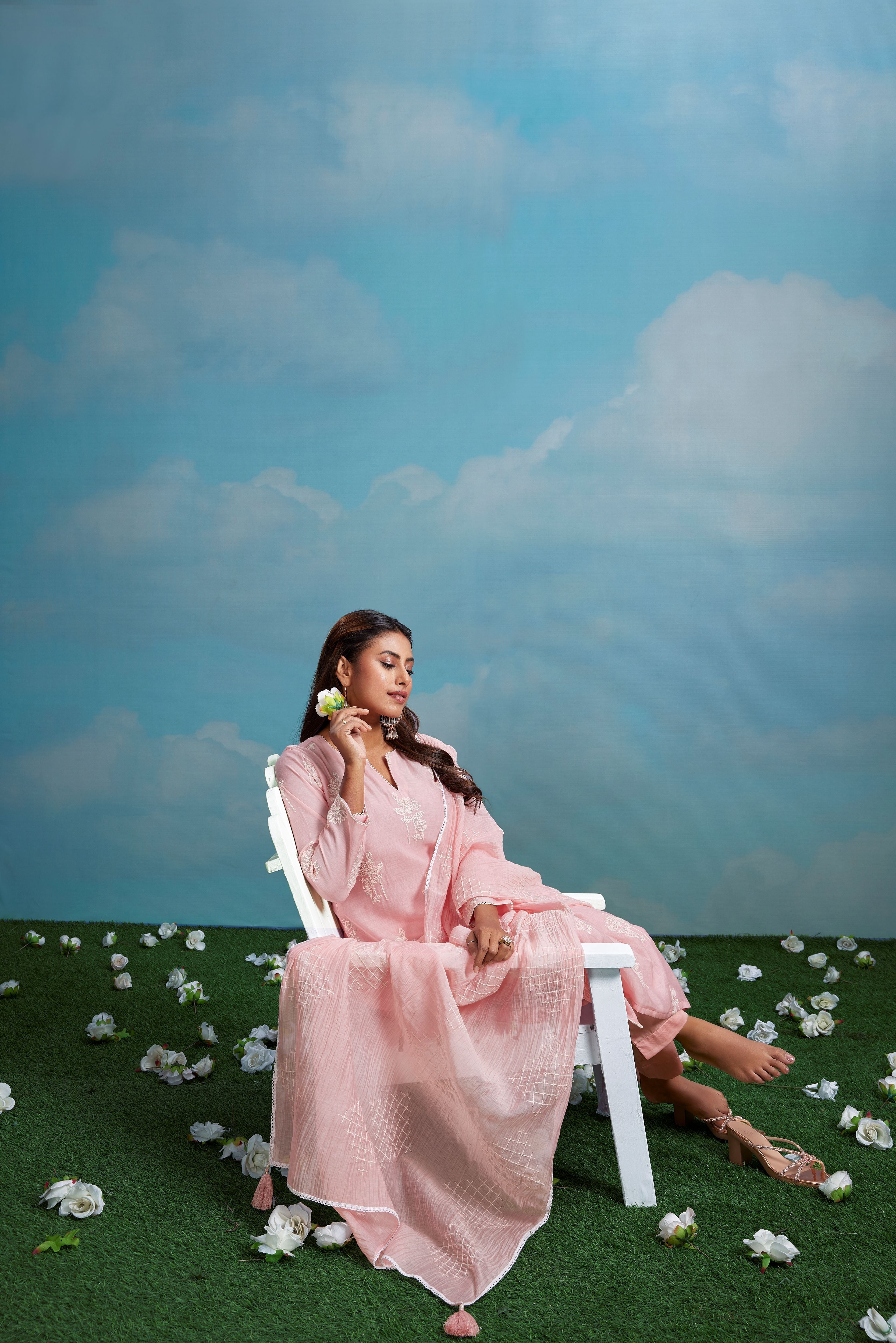 Blush Petal Embroidered Chanderi Silk Pant Set